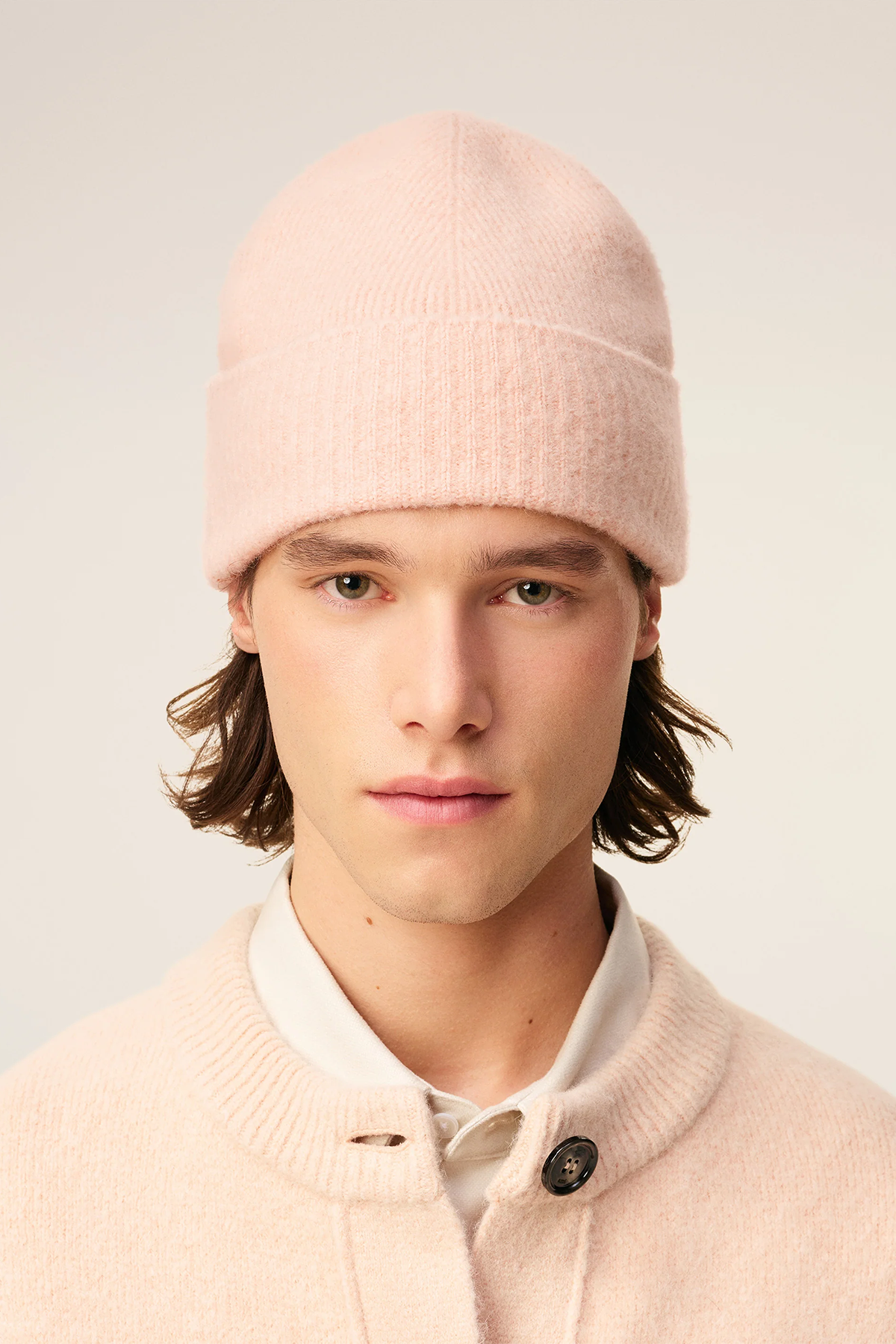 AMI Paris Herren Strickmütze aus Alpakawolle Rosa POUDRE/ECRU 6807H25 Bild 2