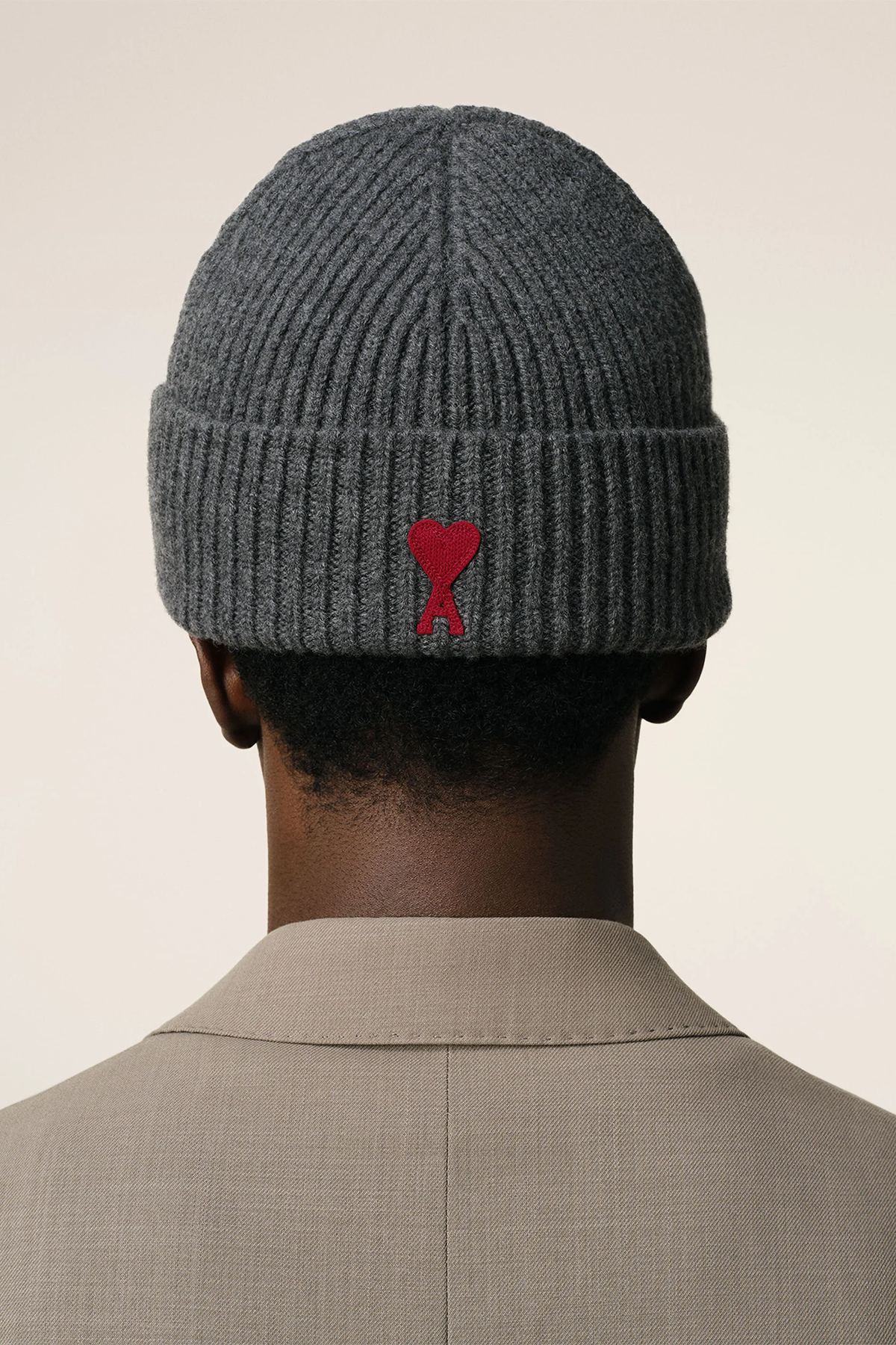 AMI Paris Herren Strickmütze Grau Heather grey/Red/084 084BFS Bild 3