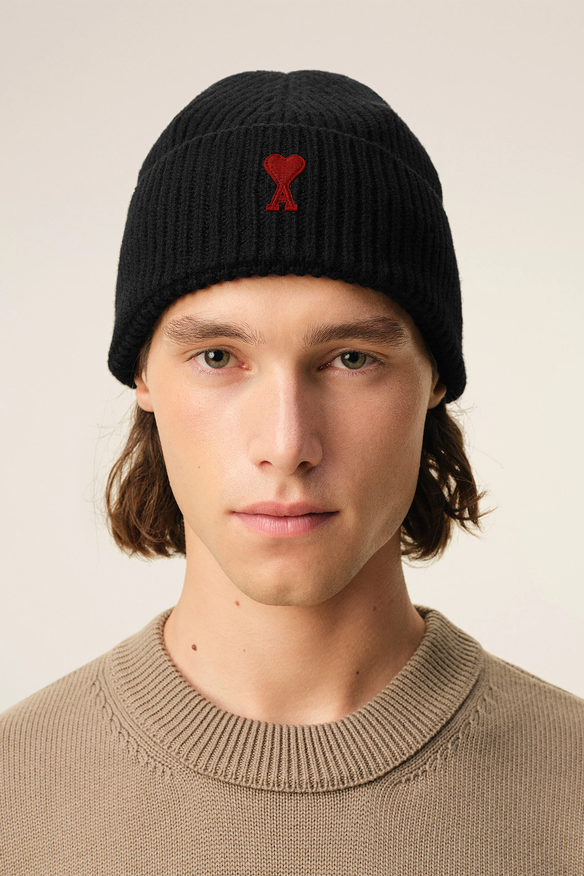 AMI Paris Herren Strickmütze Schwarz 009 BLACK/RED Bild 2
