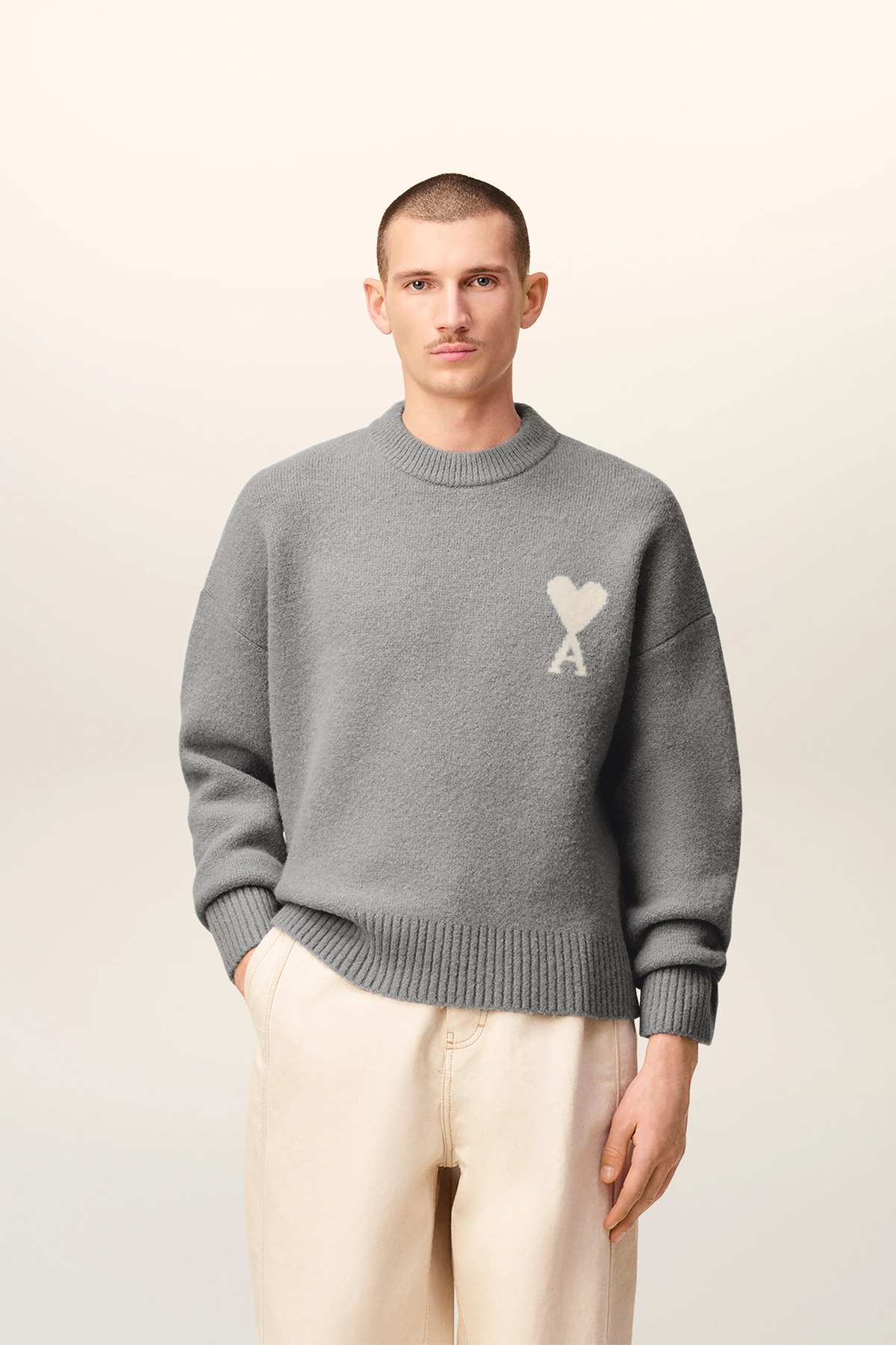 AMI Paris Herren Strickpullover Grau GRIS/ECRU 058H25 Bild 3