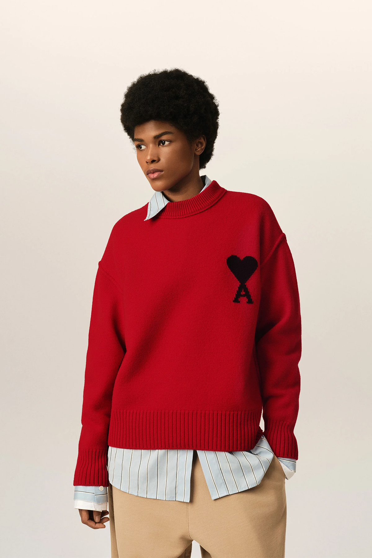 AMI Paris Herren Strickpullover Rubin Rot/Schwarz ROT Bild 2
