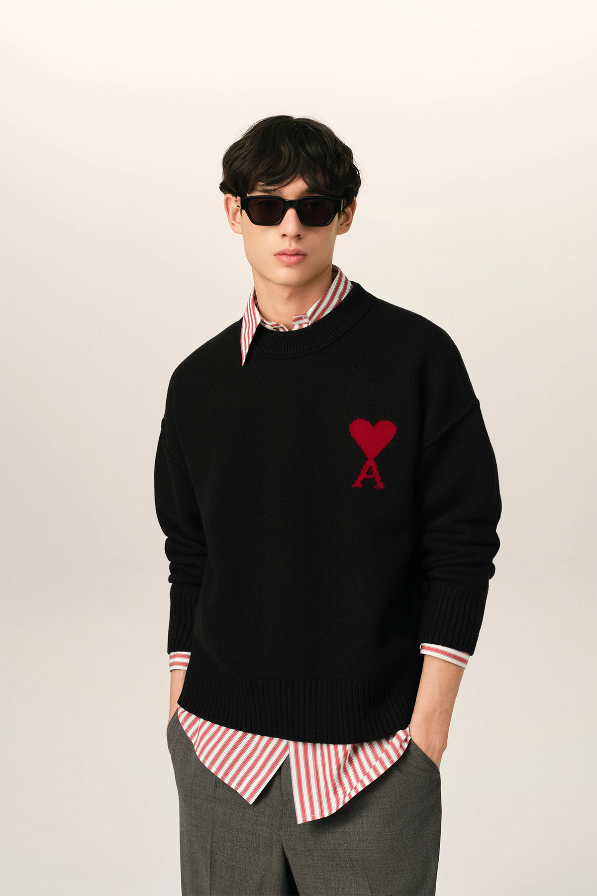 AMI Paris Herren Strickpullover Schwarz/Rot SCHWARZ Bild 2