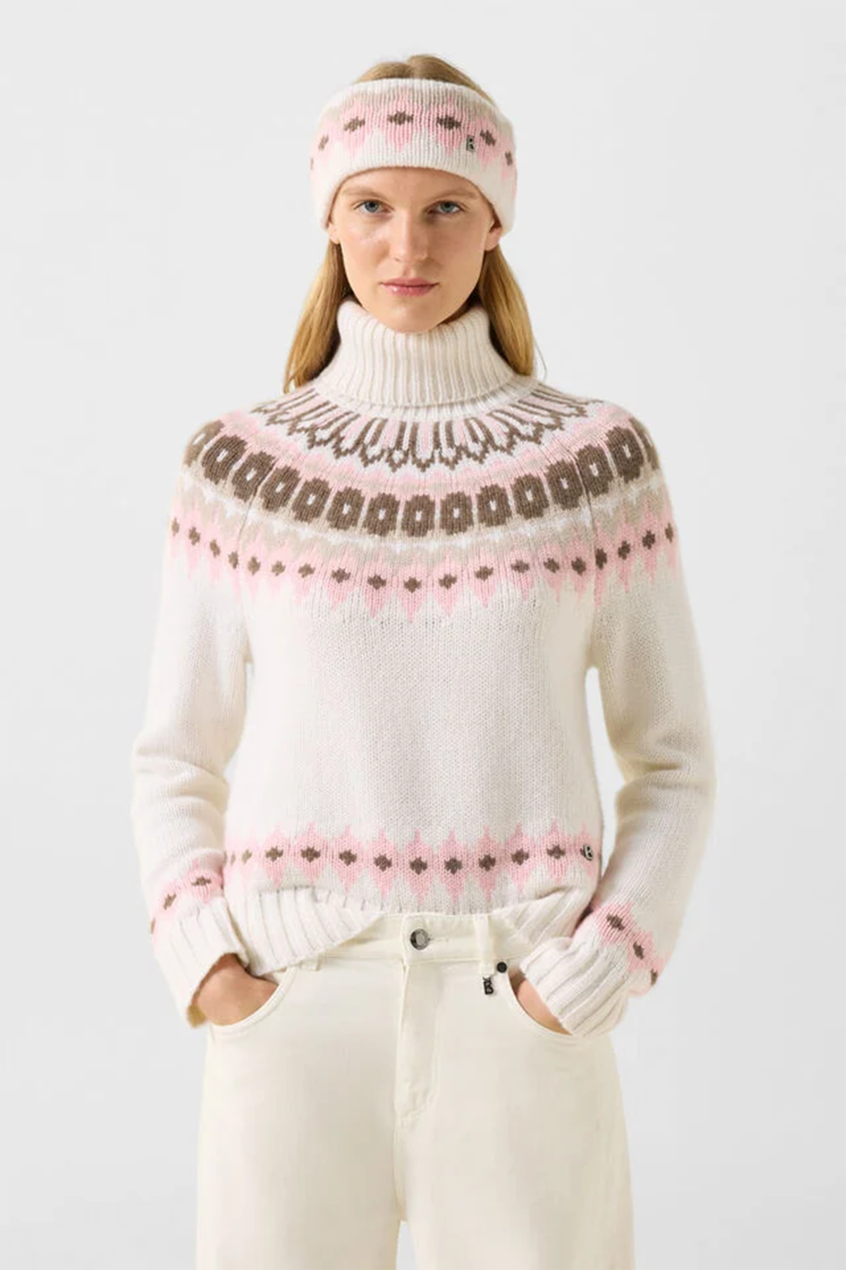 Bogner Damen Kaschmirpullover Ingrid-2 Off-White/Rosa/Braun 610 Bild 2