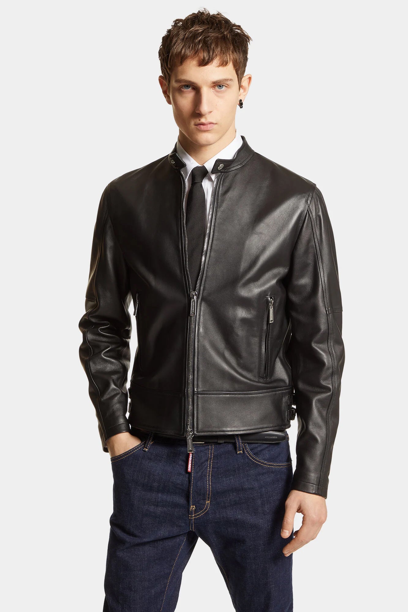 Dsquared2 Herren Leather Biker Bomber Lederjacke Schwarz SCHWARZ Bild 2