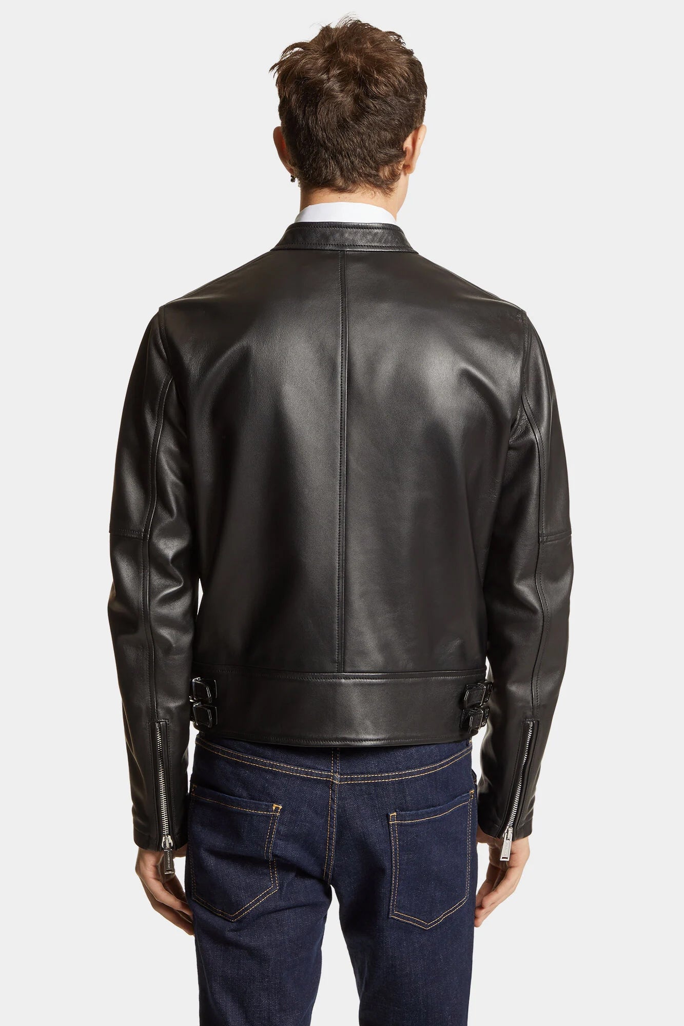 Dsquared2 Herren Leather Biker Bomber Lederjacke Schwarz SCHWARZ Bild 4