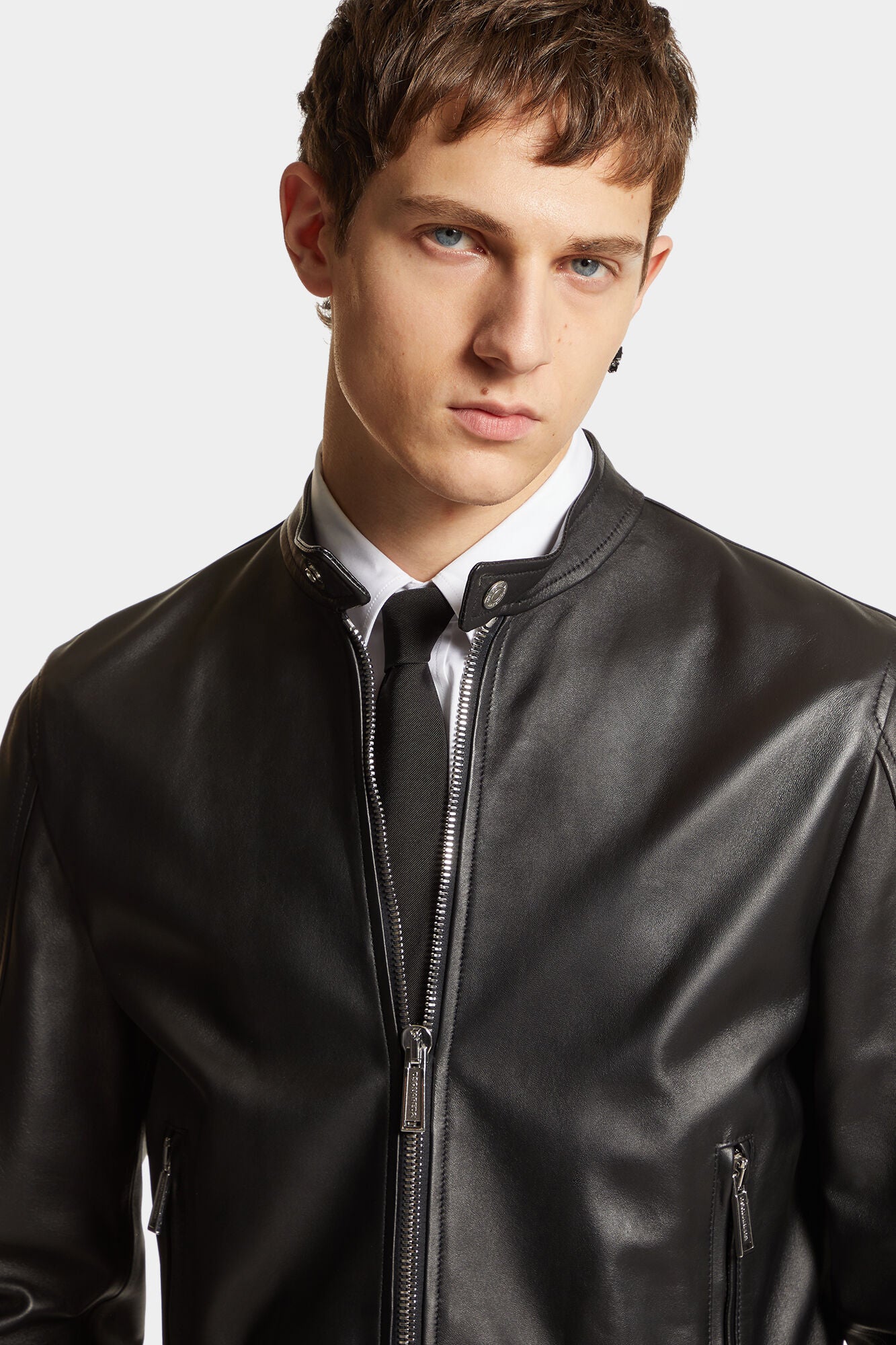 Dsquared2 Herren Leather Biker Bomber Lederjacke Schwarz SCHWARZ Bild 5