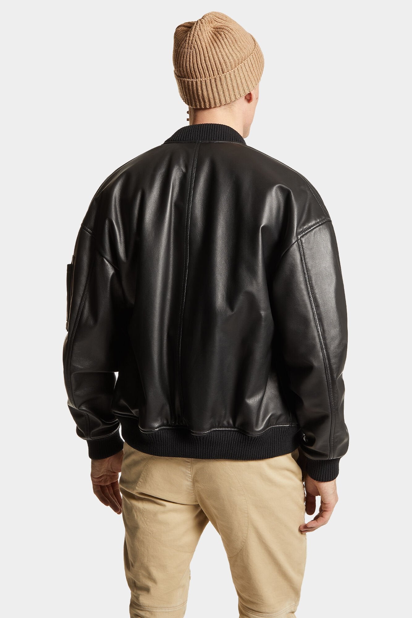 Dsquared2 Herren Leder Bomber Jacke Schwarz SCHWARZ Bild 5