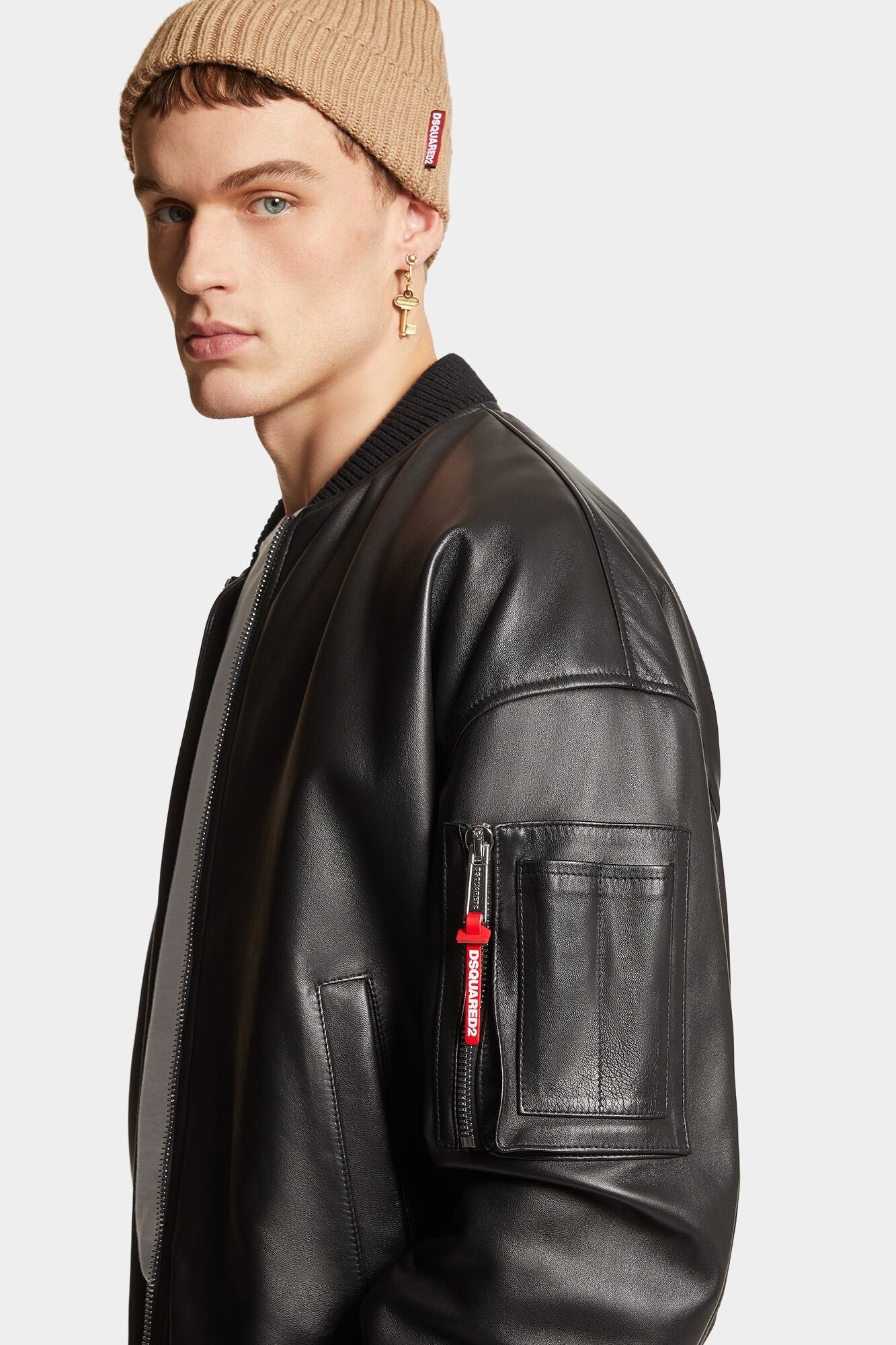 Dsquared2 Herren Leder Bomber Jacke Schwarz SCHWARZ Bild 6