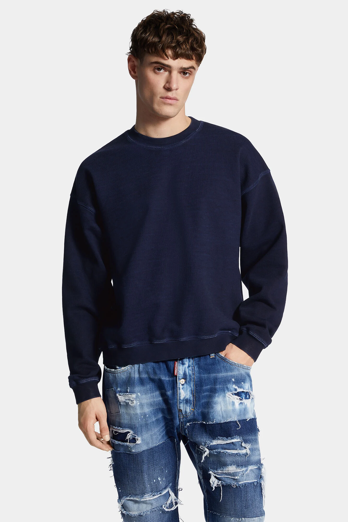 Dsquared2 Herren Relax Fit Jeans Patch Crewneck Navy MARINE-BLAU Bild 2