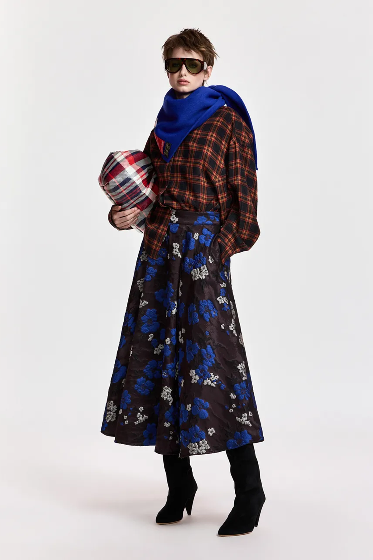 Essentiel Antwerp Damen Jacquard-Midirock mit Blumenmuster Kathyanne Blau/Braun DUNKELROT Bild 2
