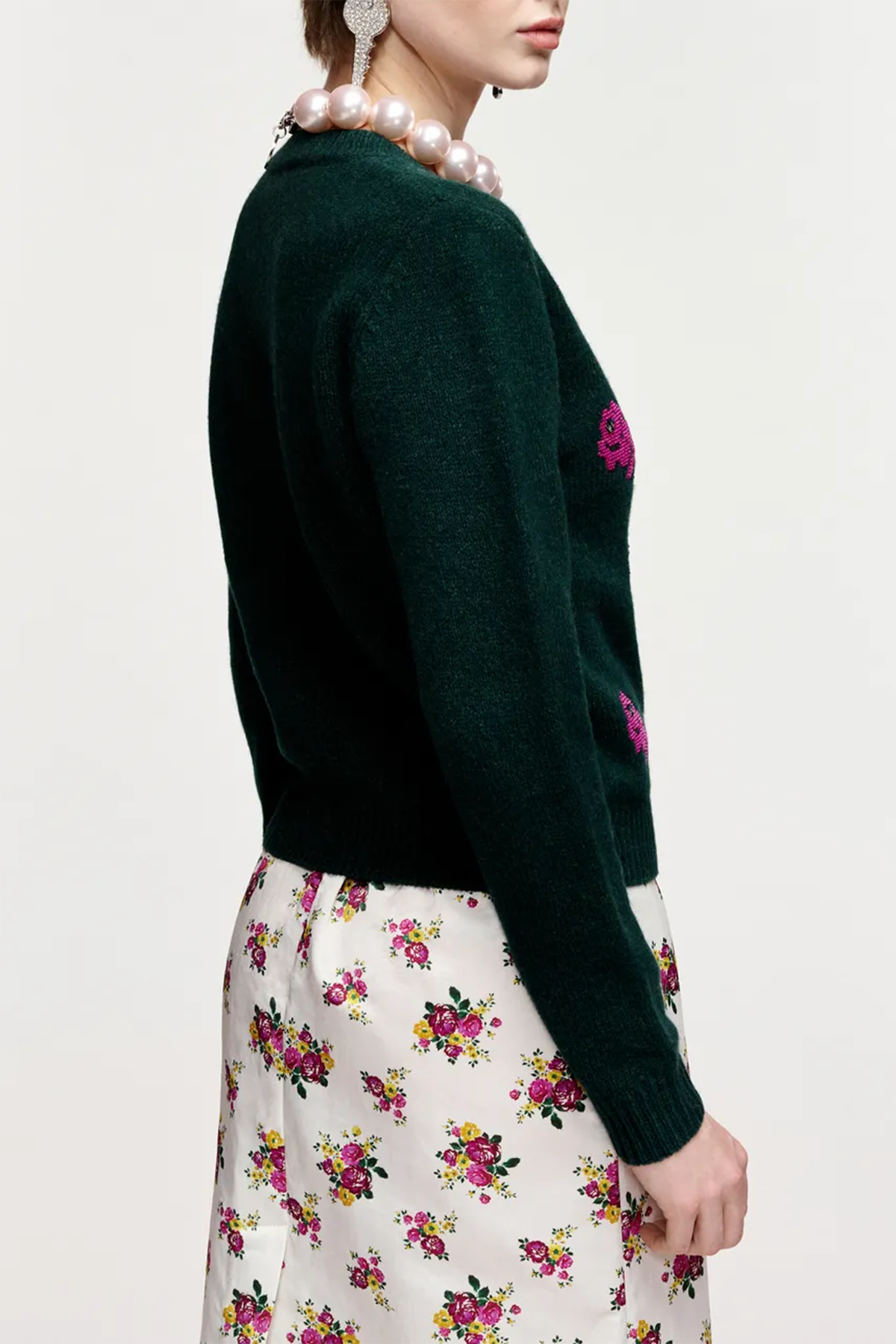 Essentiel Antwerp Damen Jacquard-Wollpullover mit Blumenmuster Korine Dunkelgrün K3FW Bild 4
