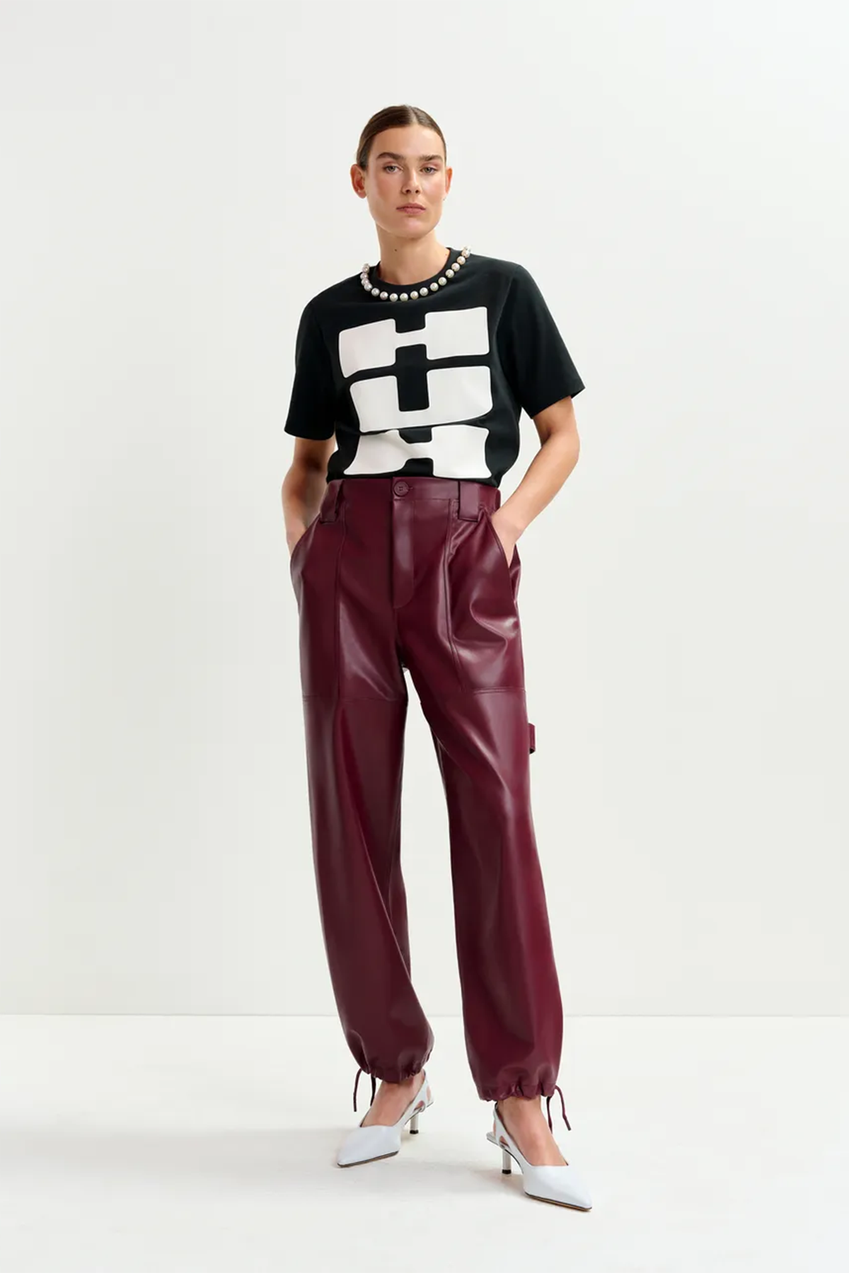 Essentiel Antwerp Damen Kunstlederhose Itao Burgund Margot Mauve Bild 2