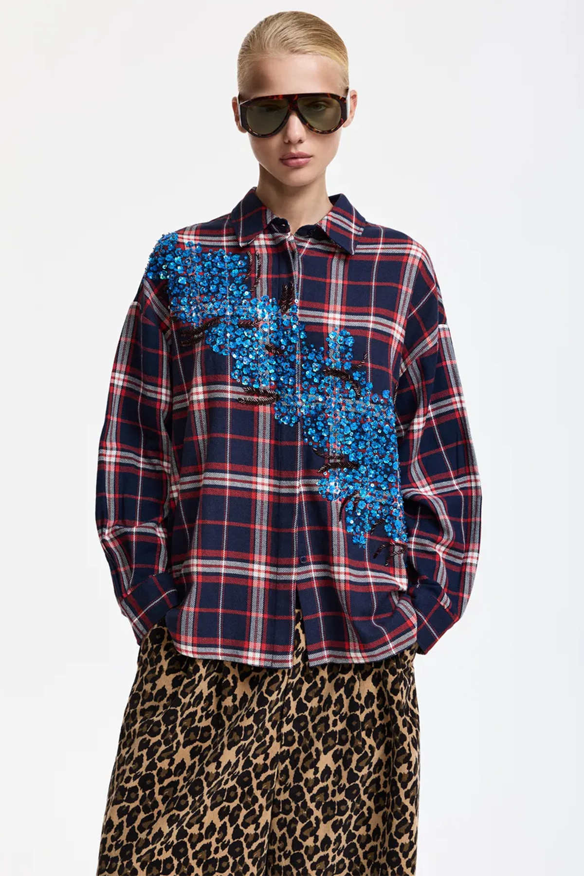 Essentiel Antwerp Damen Oversized-Bluse mit Karomuster Kirke Blau/Rot DUNKELROT Bild 2