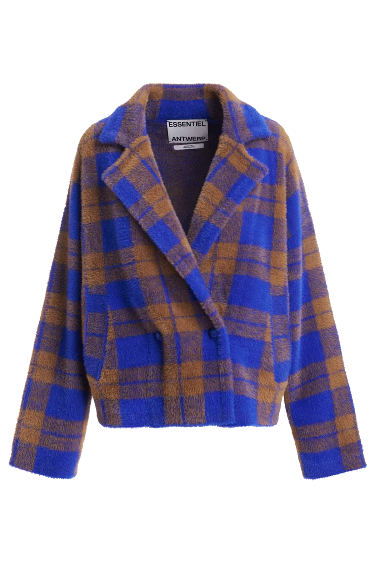 Essentiel Antwerp Damen Strick-Cardigan mit Karomuster Karreau Blau/Braun K2II Bild 1