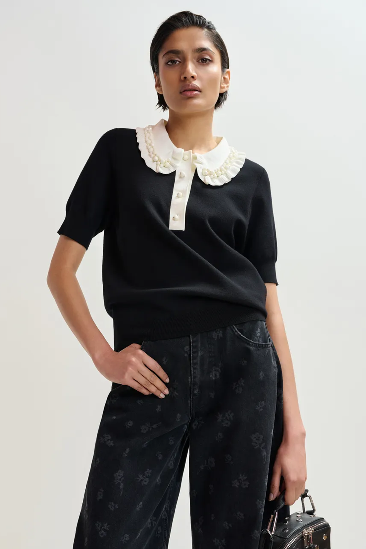 Essentiel Antwerp Damen Strickpolo Jewelry Schwarz SCHWARZ Bild 2