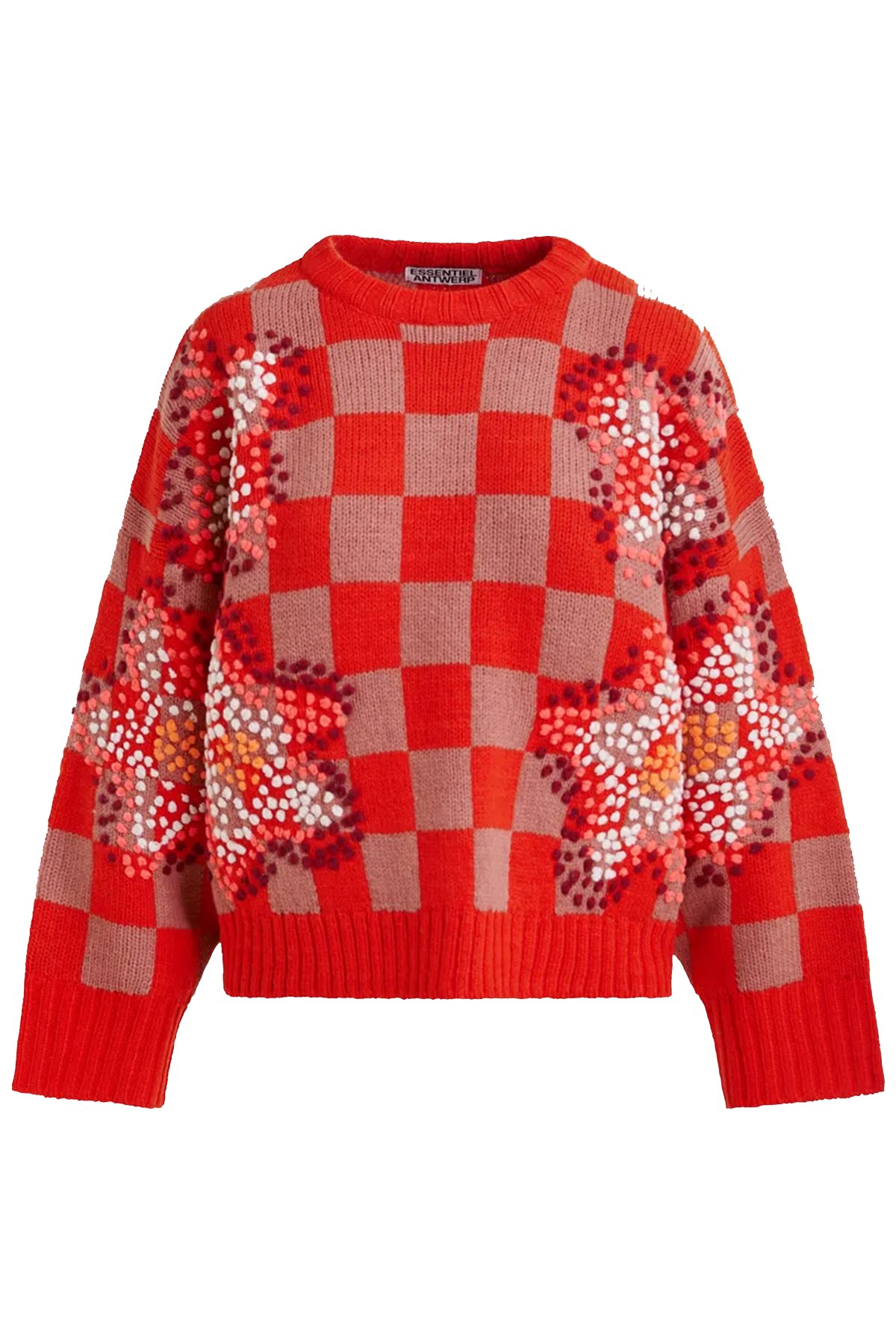 Essentiel Antwerp Damen Strickpullover Inter Schachbrettmuster Rot Combo1 Santa Claus Bild 1
