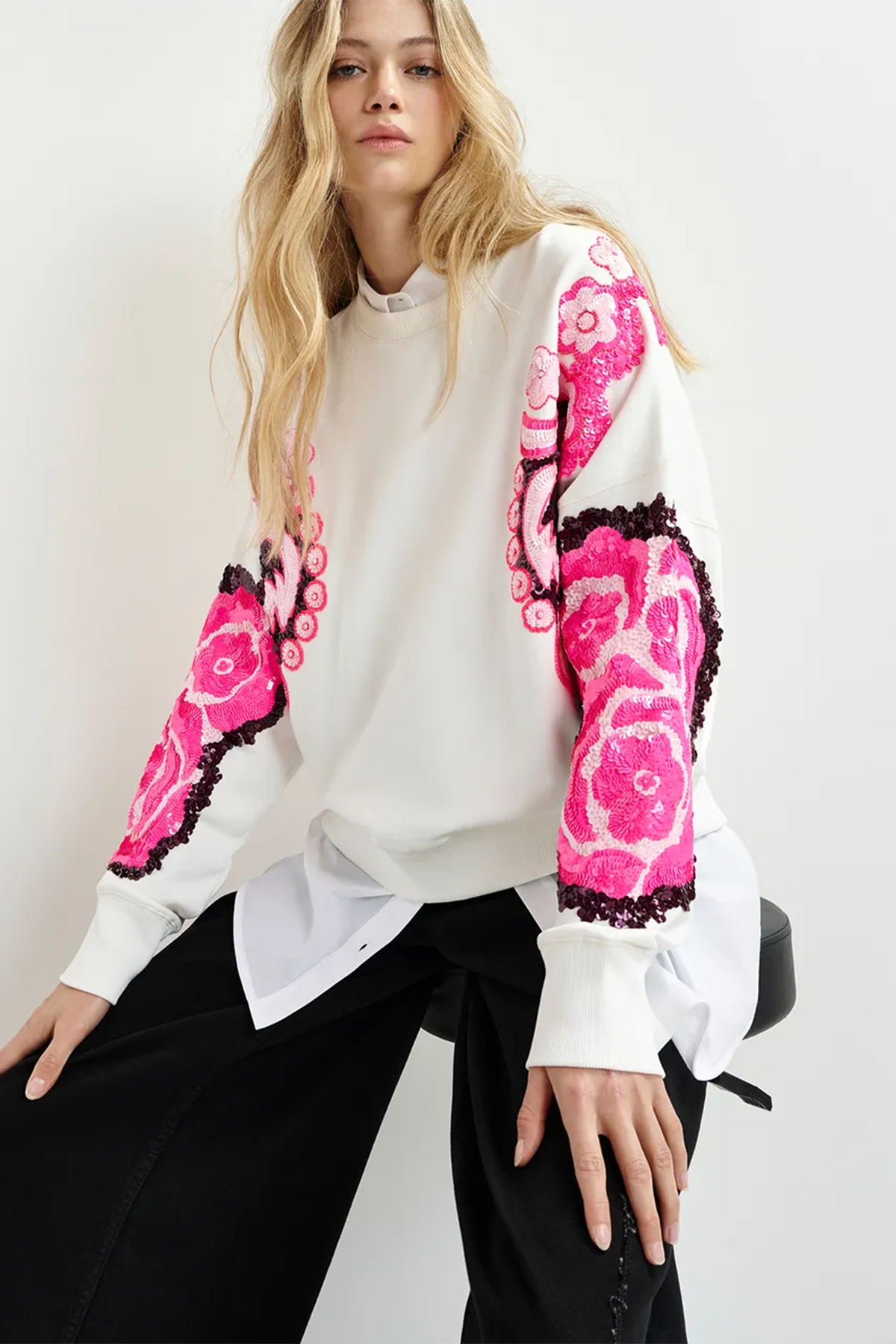Essentiel Antwerp Damen Sweatpullover Hecrazy Weiss/Rosa Bild 2
