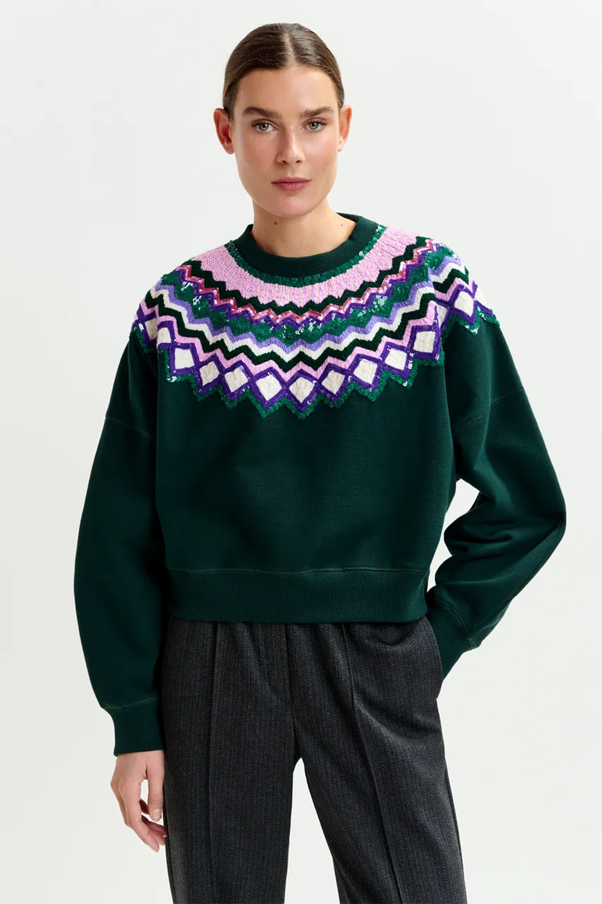 Essentiel Antwerp Damen Sweatshirt Issu Dunkelgrün Combo1 Paula's Choice I1PC Bild 2