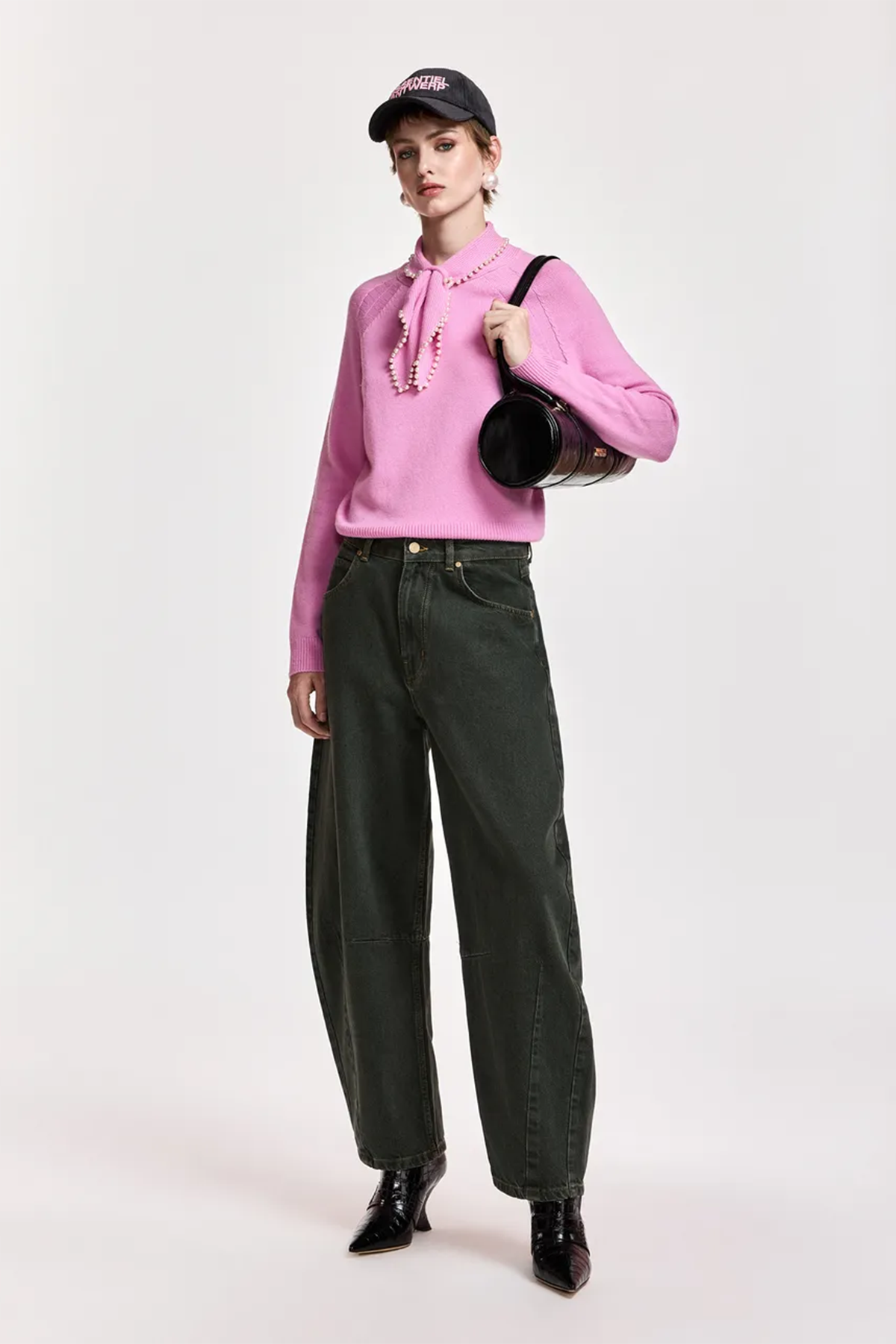 Essentiel Antwerp Damen Wolle-Kaschmir-Pullover mit Schleifenkragen Kasa Rosa ROSA Bild 2