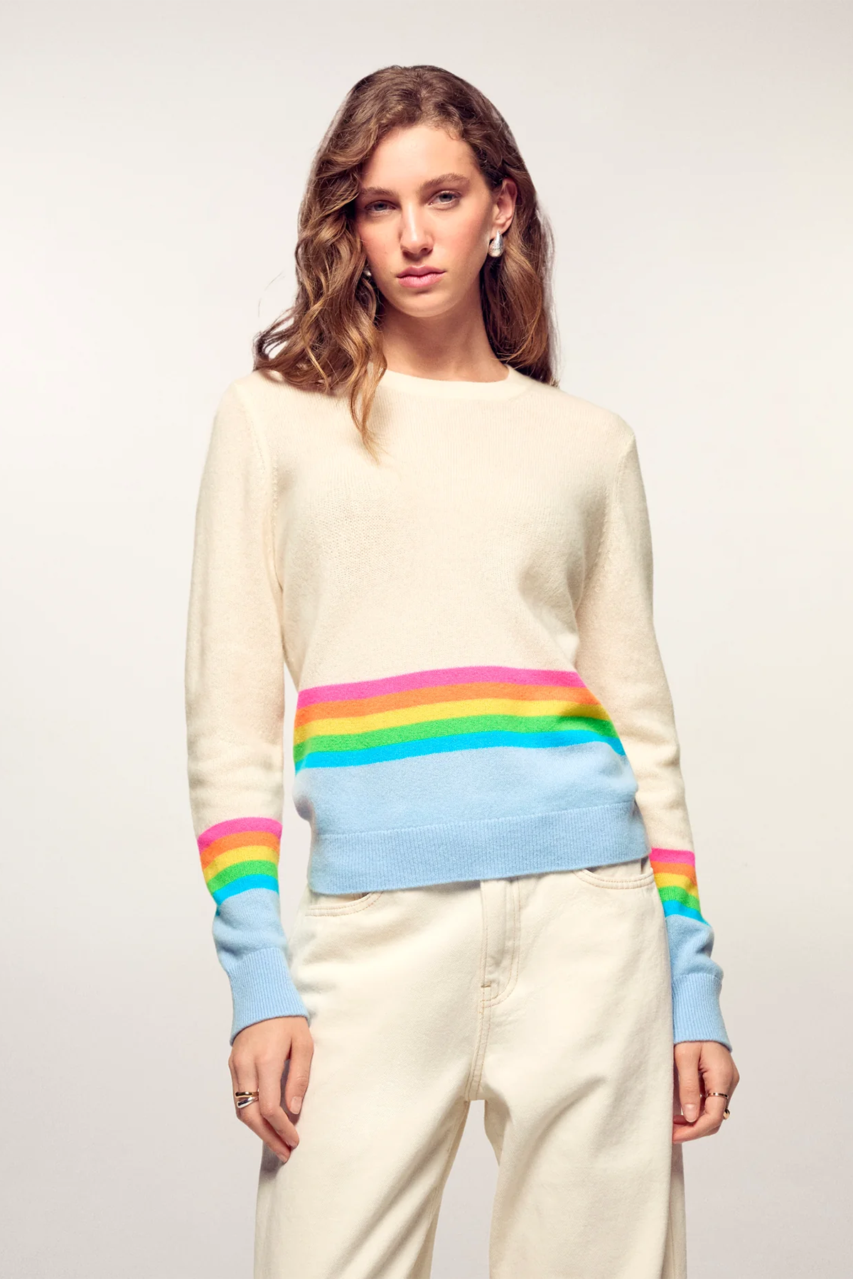 FROM FUTURE Damen Kaschmirpullover Beige/Baby Blue HELLBLAU Bild 2