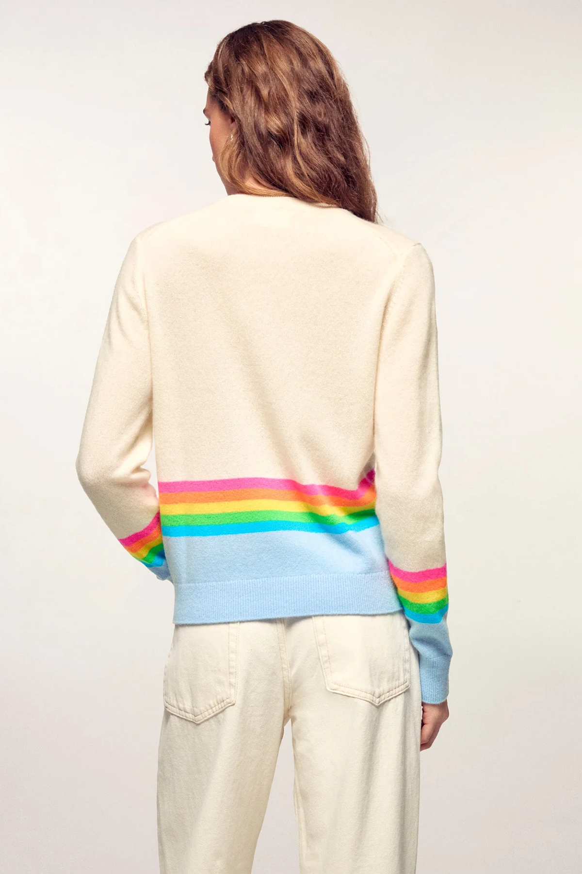 FROM FUTURE Damen Kaschmirpullover Beige/Baby Blue HELLBLAU Bild 3