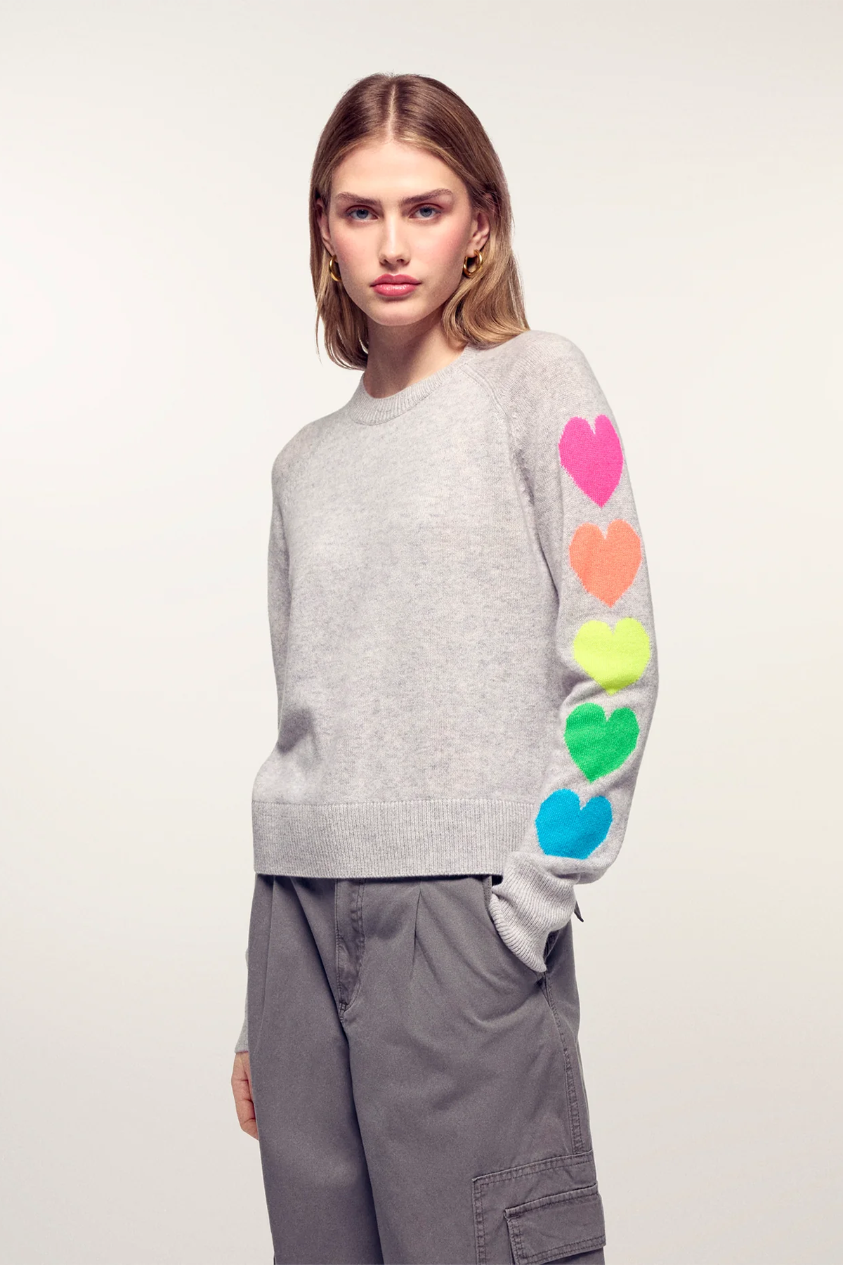 FROM FUTURE Damen Kaschmirpullover mit Herzen Grau GRAU Bild 2