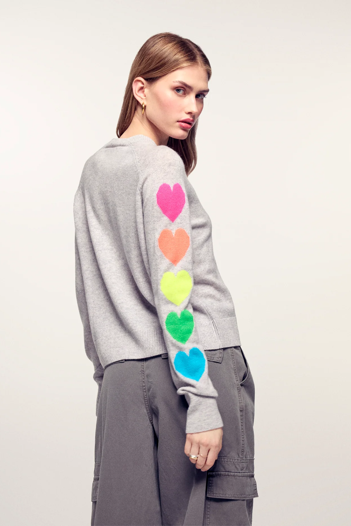 FROM FUTURE Damen Kaschmirpullover mit Herzen Grau GRAU Bild 3