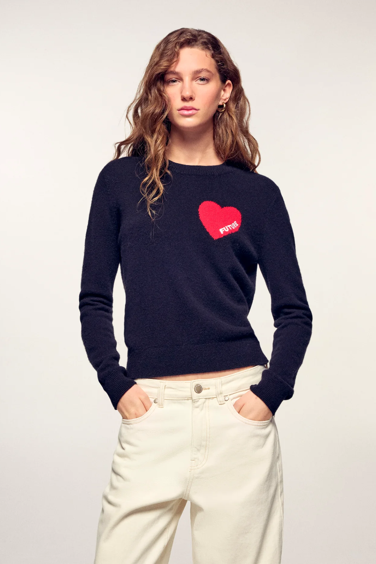 FROM FUTURE Damen Kaschmirpullover mit Herz Schwarz SCHWARZ Bild 2