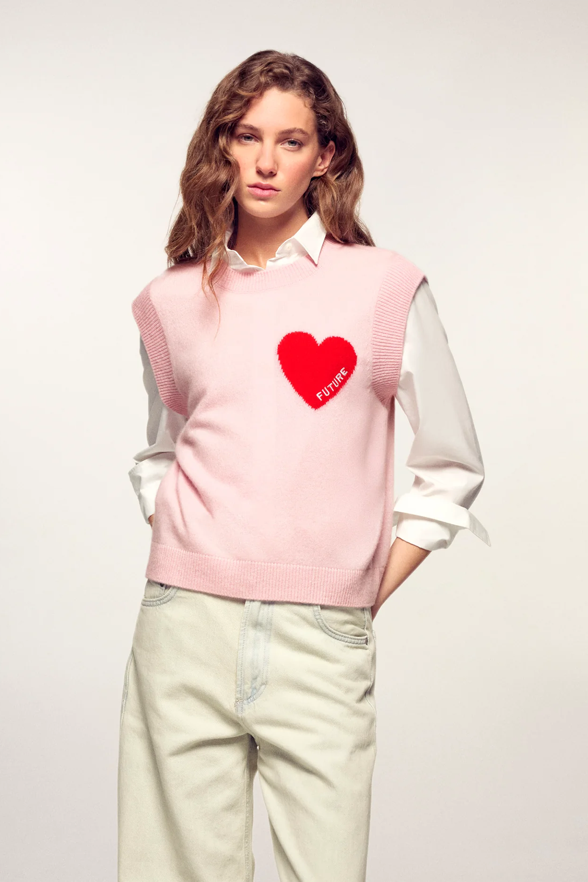 FROM FUTURE Damen Kaschmirpullunder mit Herz Rosa ROSA Bild 2