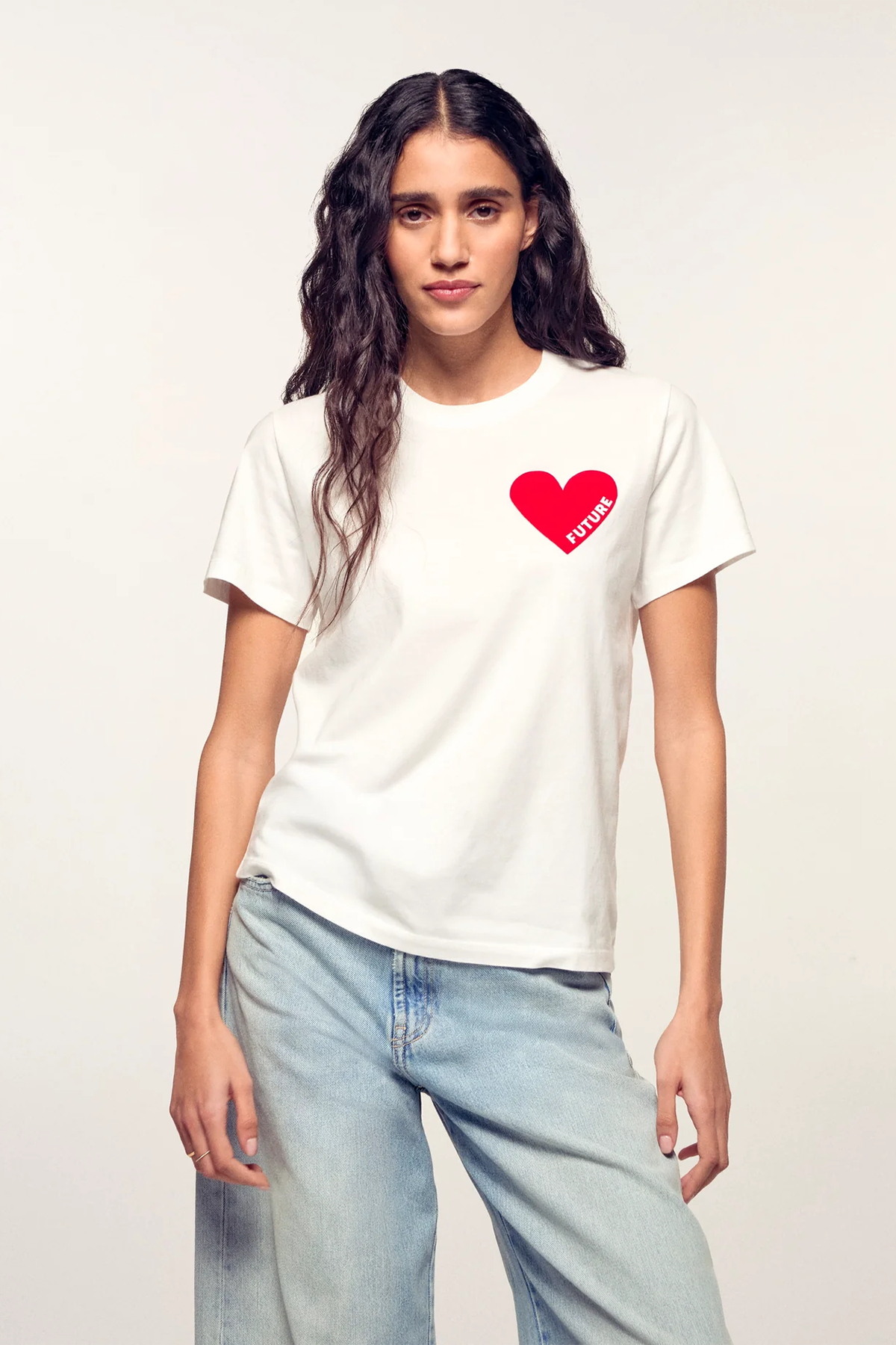 FROM FUTURE Damen T-Shirt mit Herz Weiss WEISS Bild 2