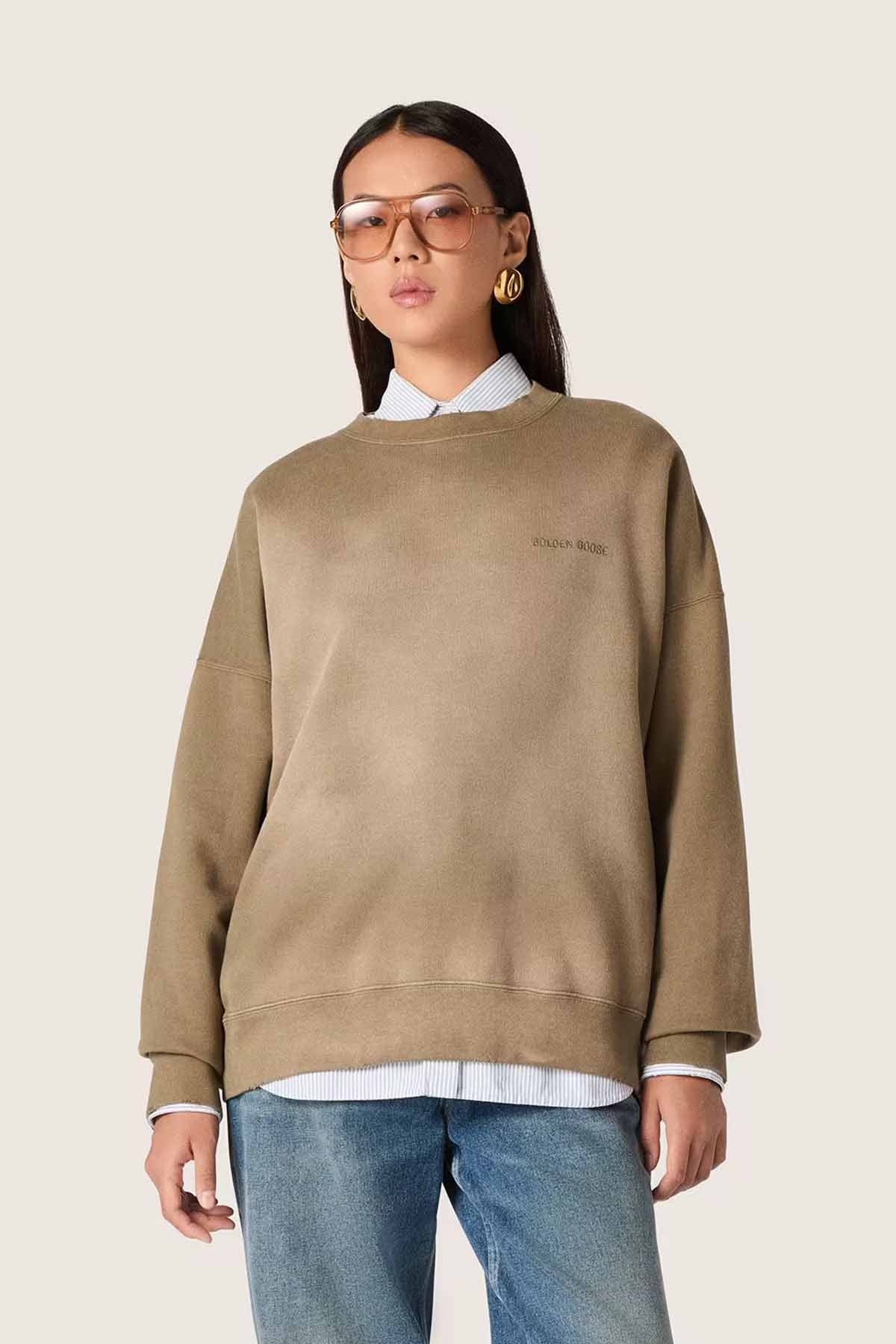 Golden Goose Unisex Sweatshirt in Bleached Look Military Green BEIGE Bild 3