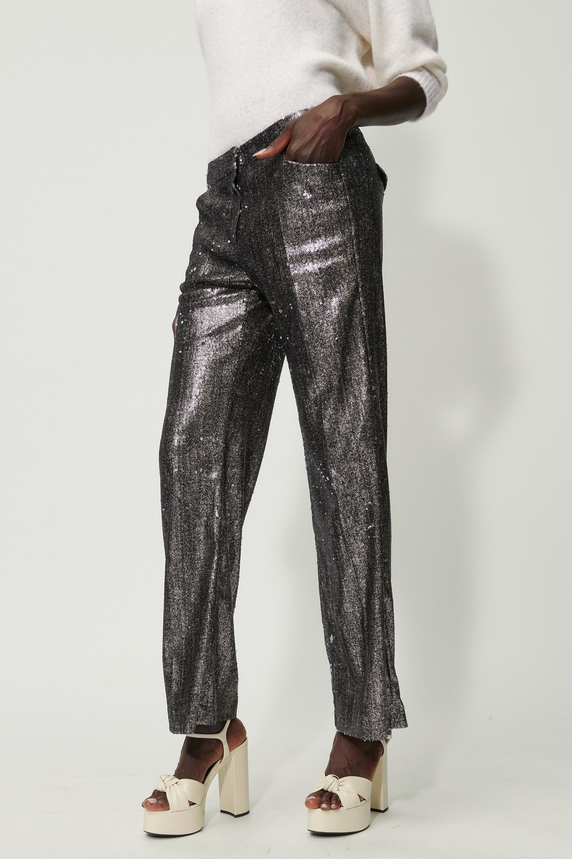 Luisa Cerano Damen Hose mit Allover-Pailletten-Besatz Multi SCHWARZ Bild 3
