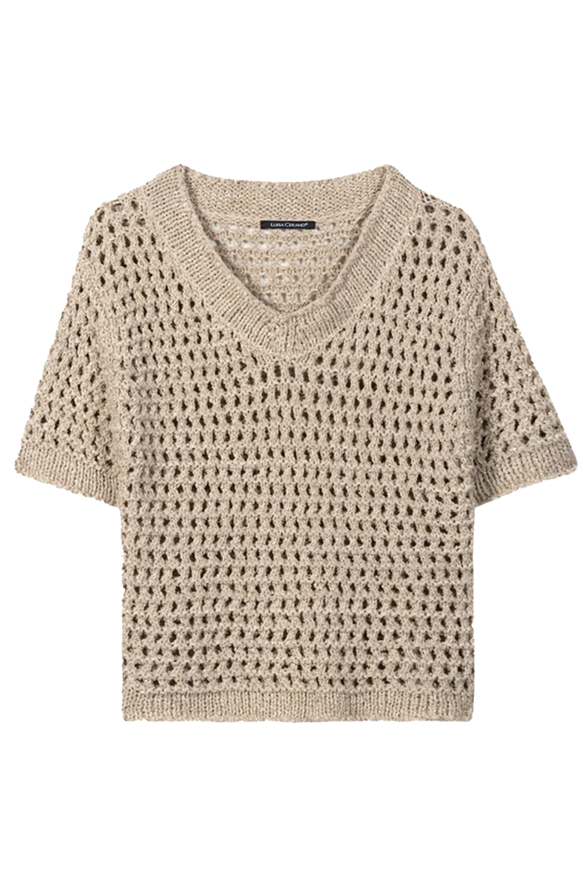 Luisa Cerano Damen Pailletten-Netzstrick-Pullover Sand BEIGE Bild 1