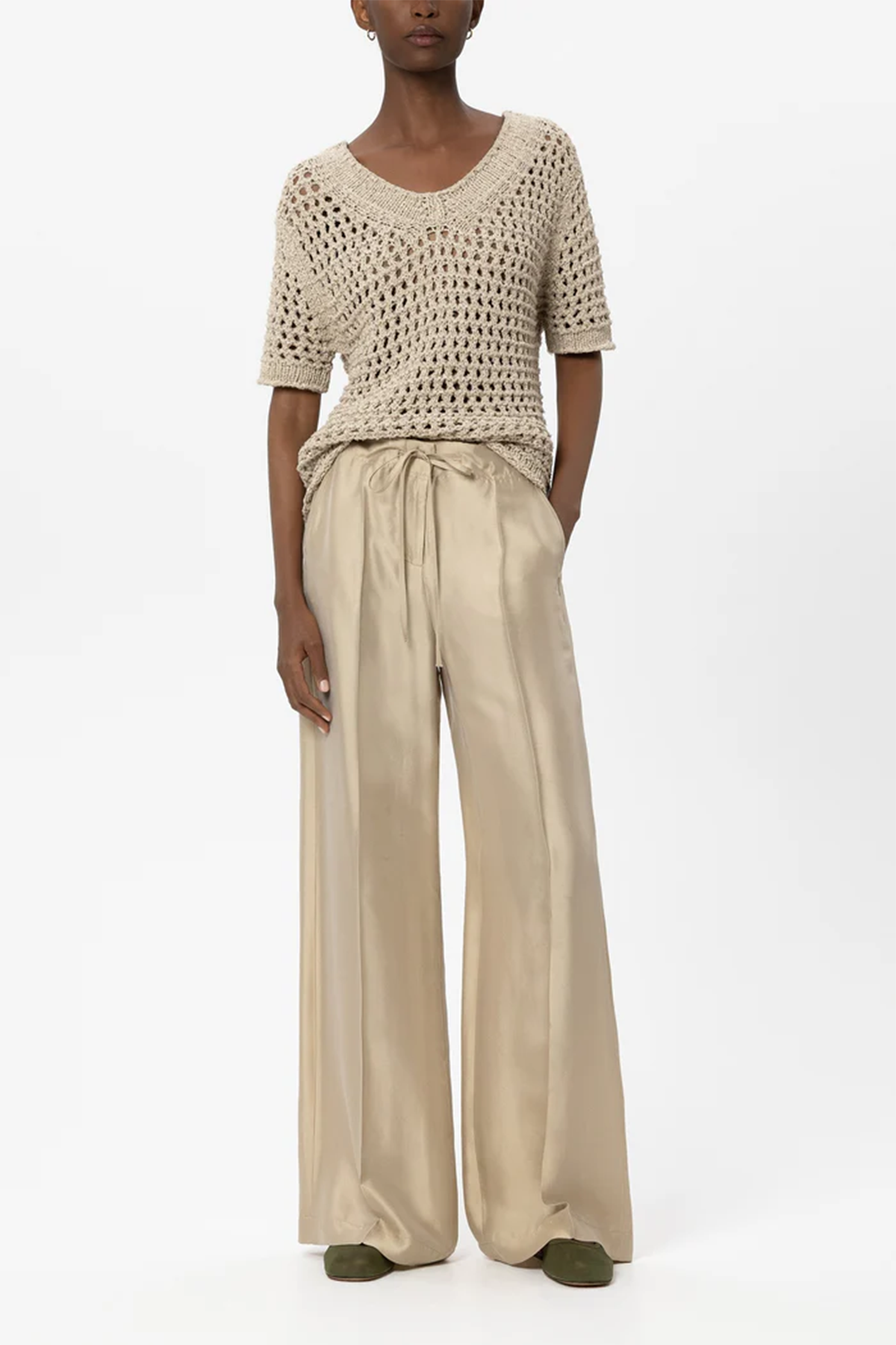 Luisa Cerano Damen Pailletten-Netzstrick-Pullover Sand BEIGE Bild 2