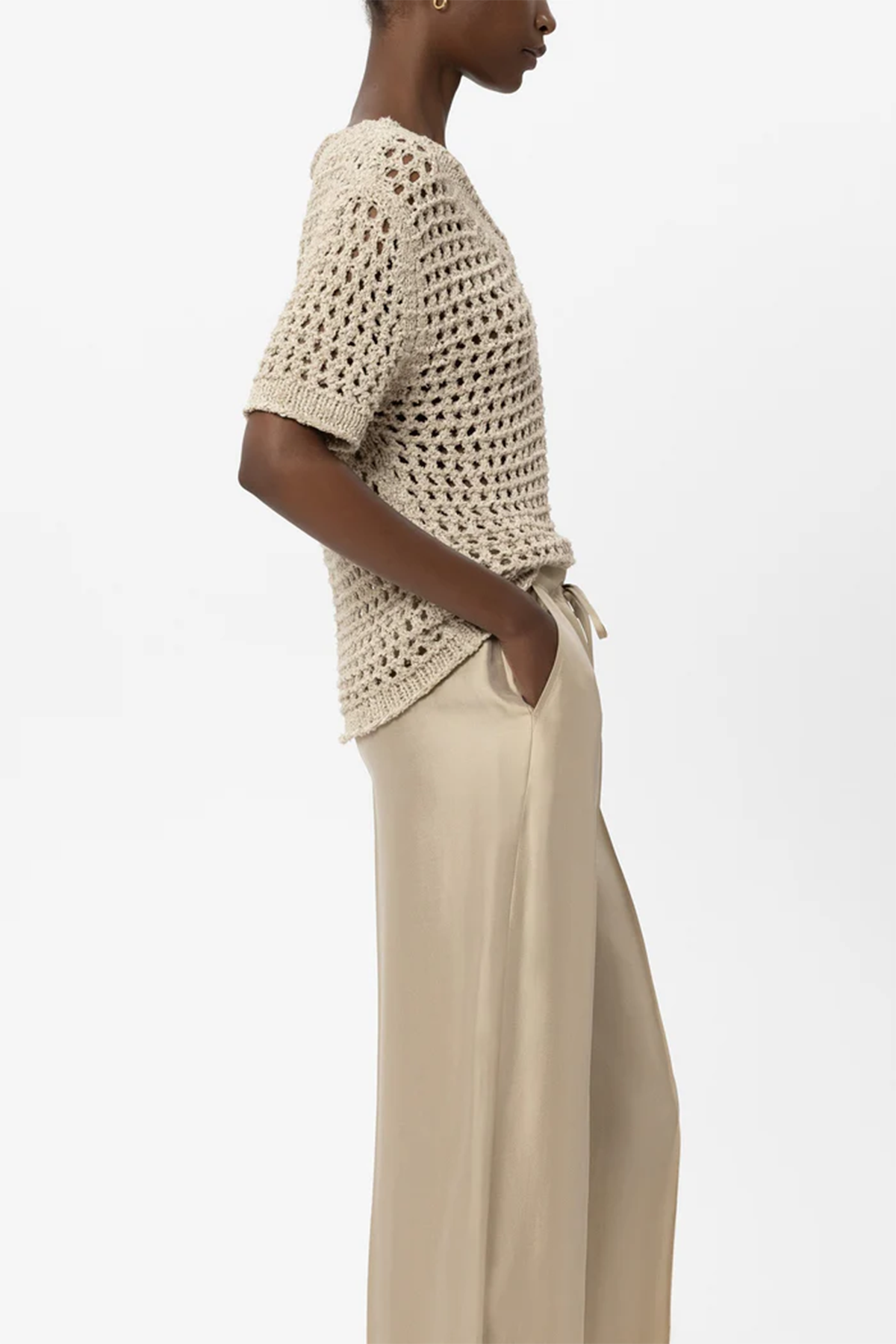 Luisa Cerano Damen Pailletten-Netzstrick-Pullover Sand BEIGE Bild 4