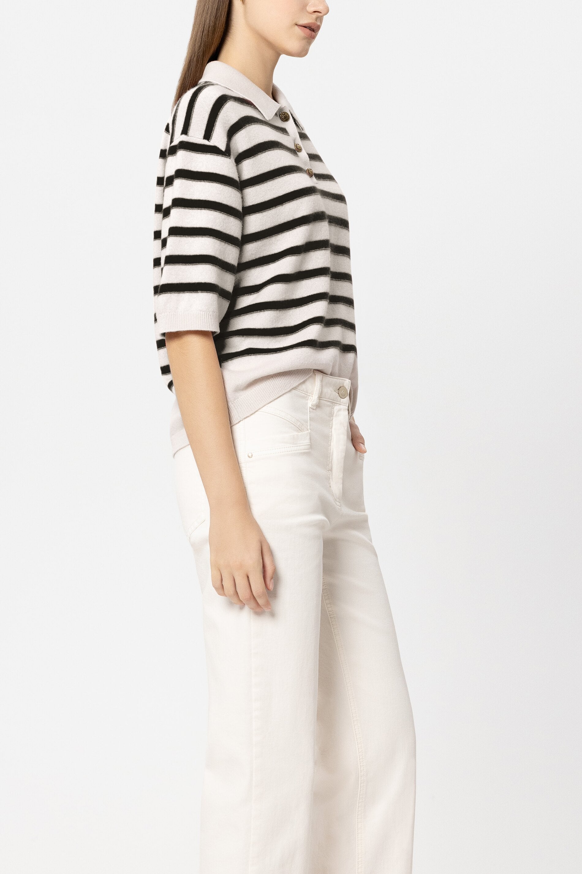 Luisa Cerano Damen Polo aus Kaschmirmix Weiss/Blau MARINE-BLAU Bild 2