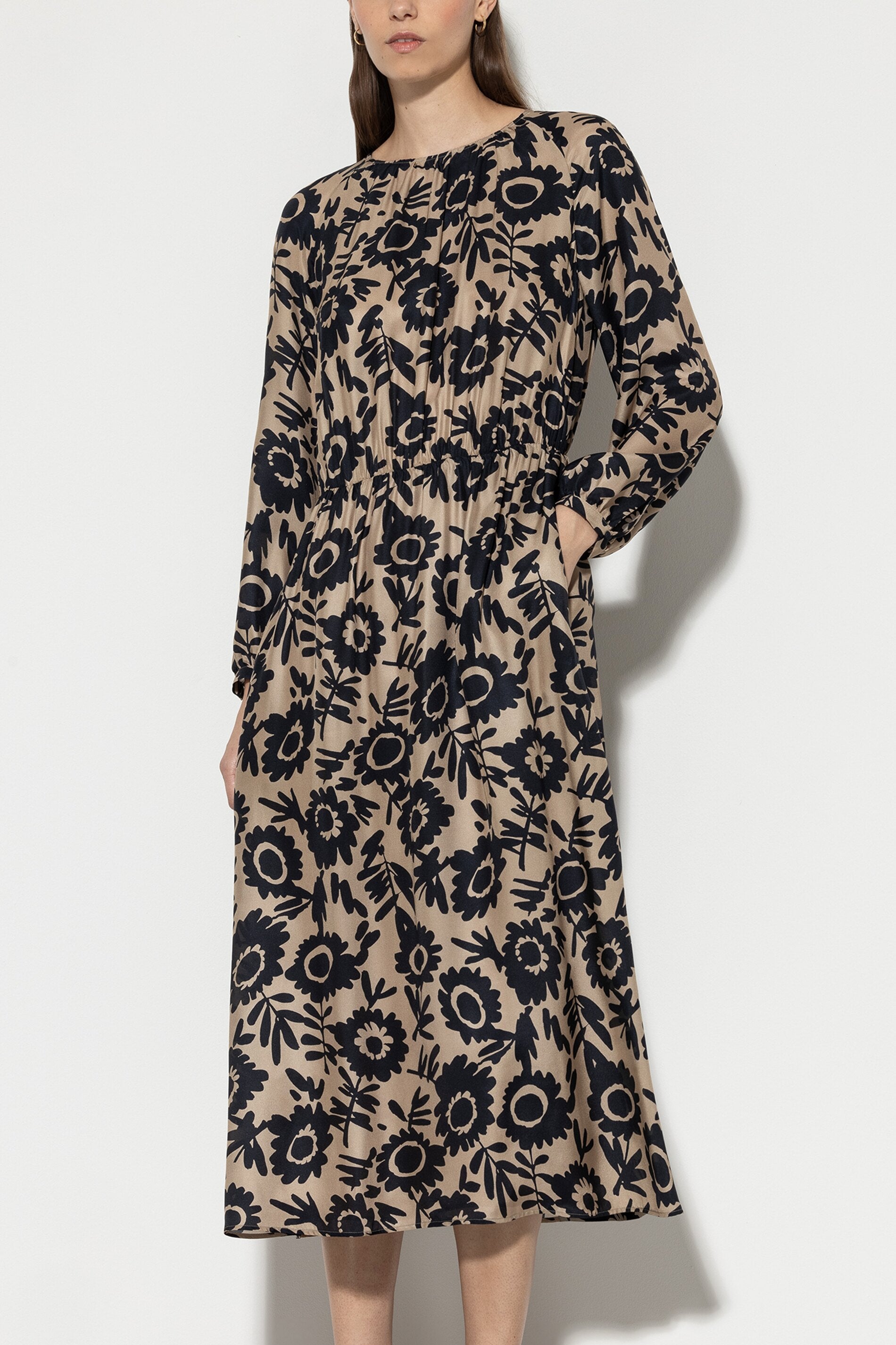 Luisa Cerano Damen Seidenkleid mit Blumenprint Beige BEIGE Bild 2