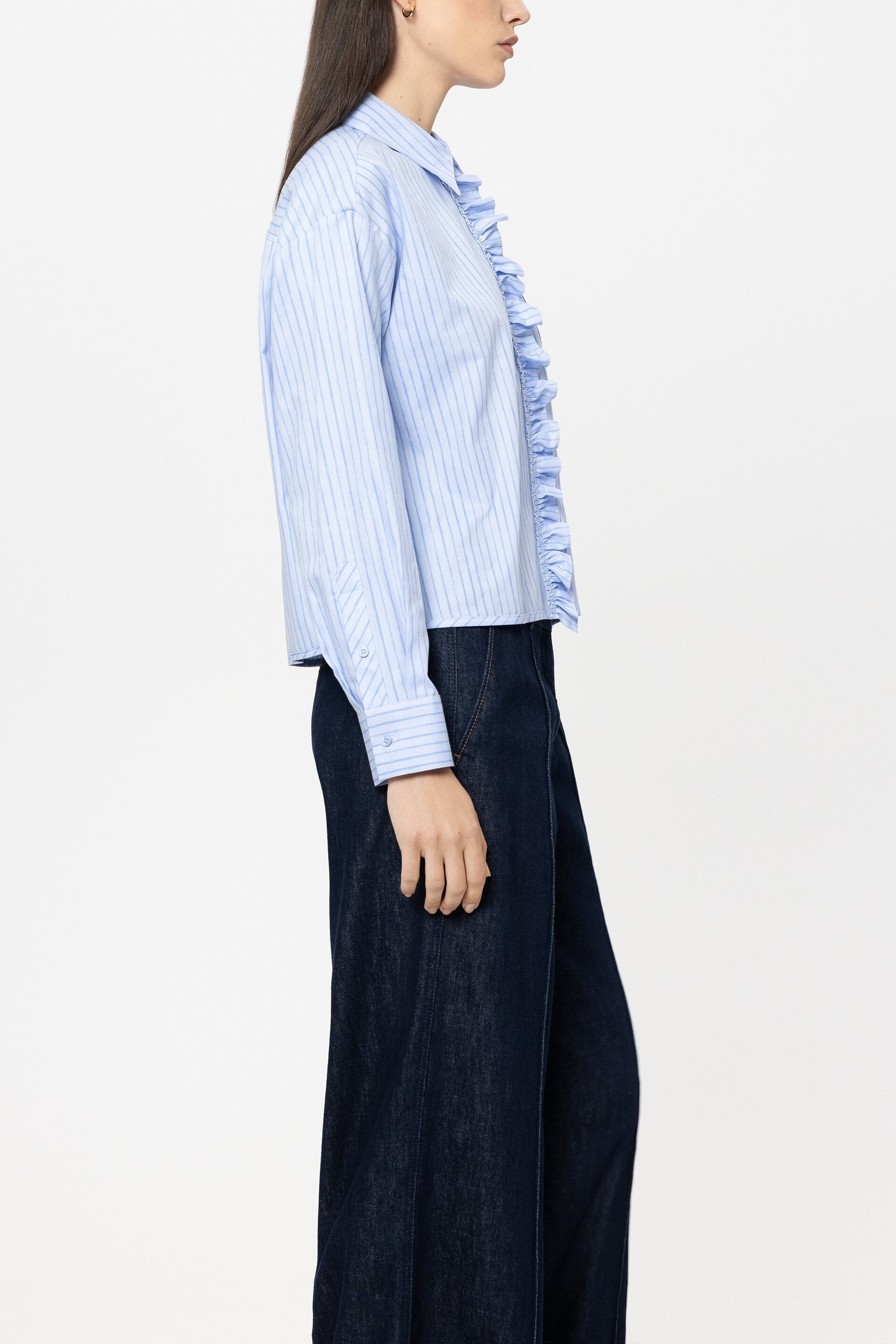 Luisa Cerano Damen Streifen-Hemdbluse mit Rüsche Light Blue HELLBLAU Bild 2