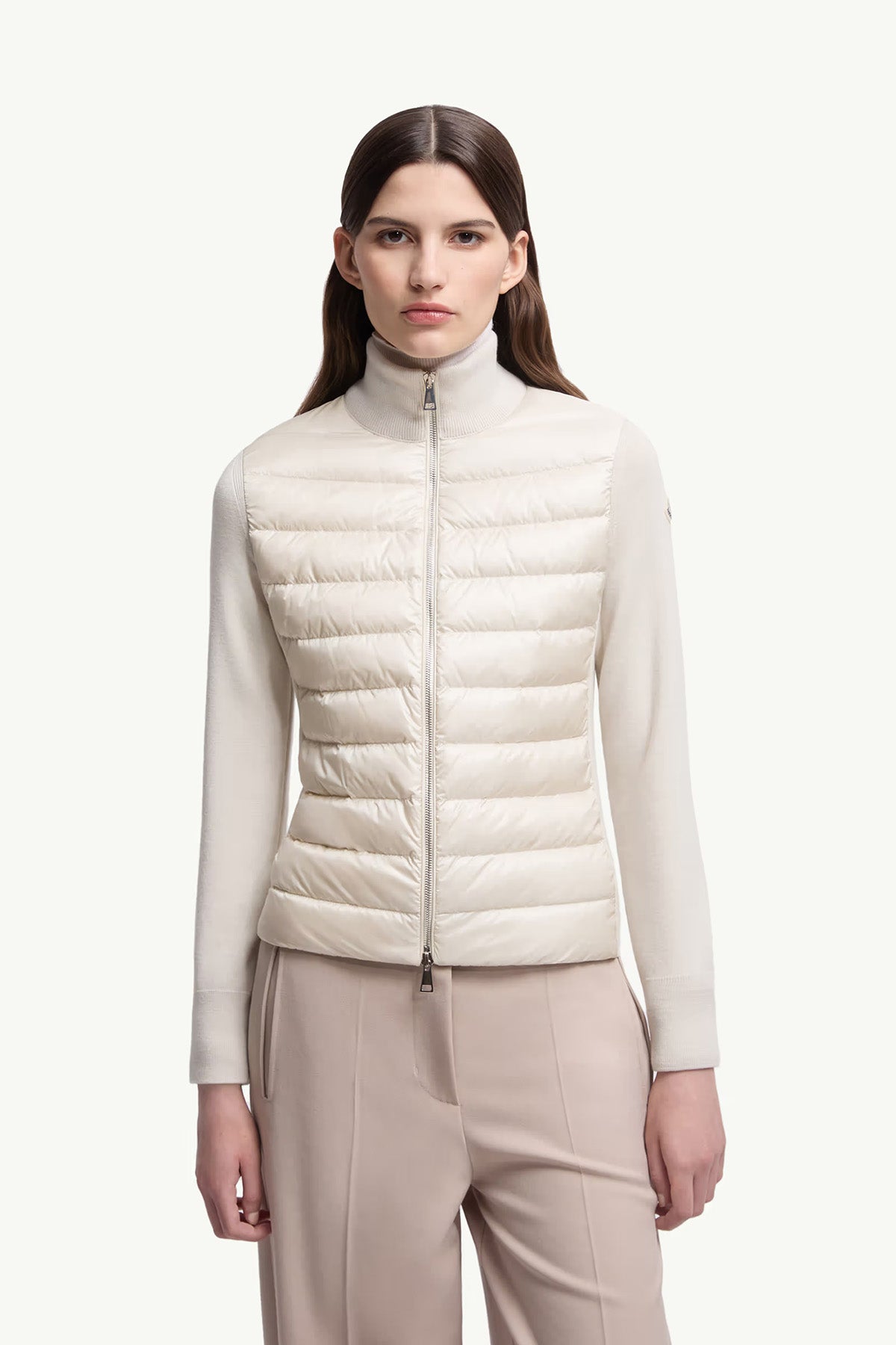 Moncler Damen Strickjacke mit Daunenfront Hellbeige 20F Bild 3