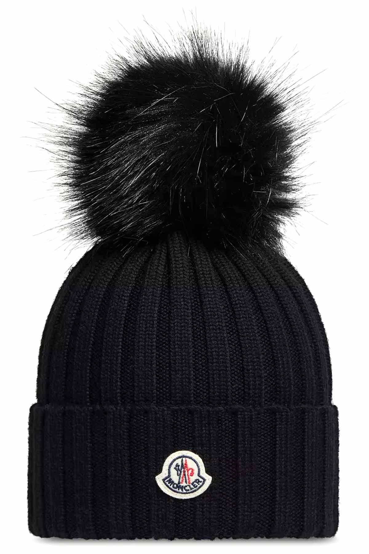 Moncler Damen Strickmütze mit Bommel Schwarz SCHWARZ Bild 1