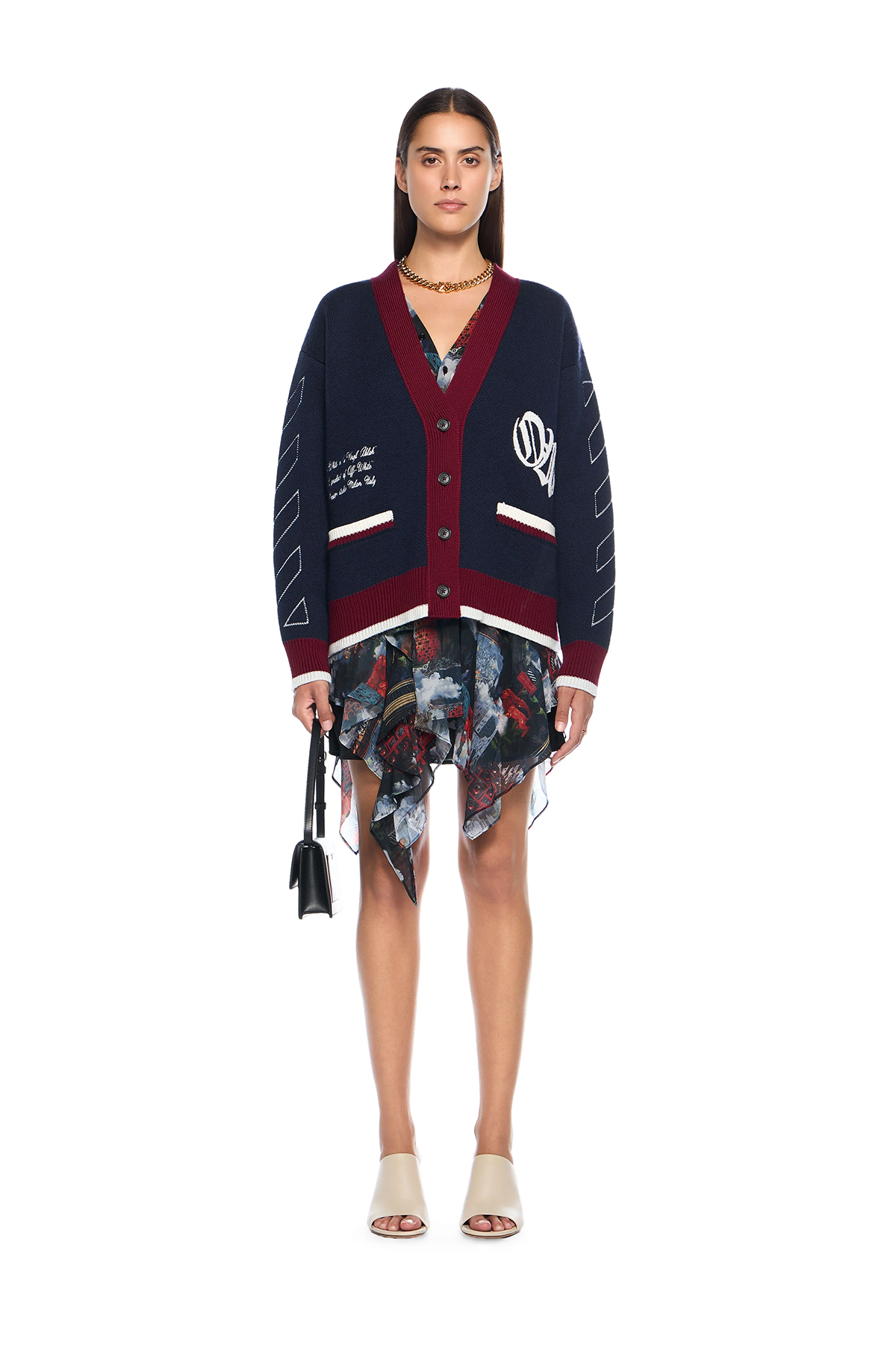 Off-White Damen Jacquard Knit Varsity Cardigan Blau/Rot 4801-blueisris Bild 2