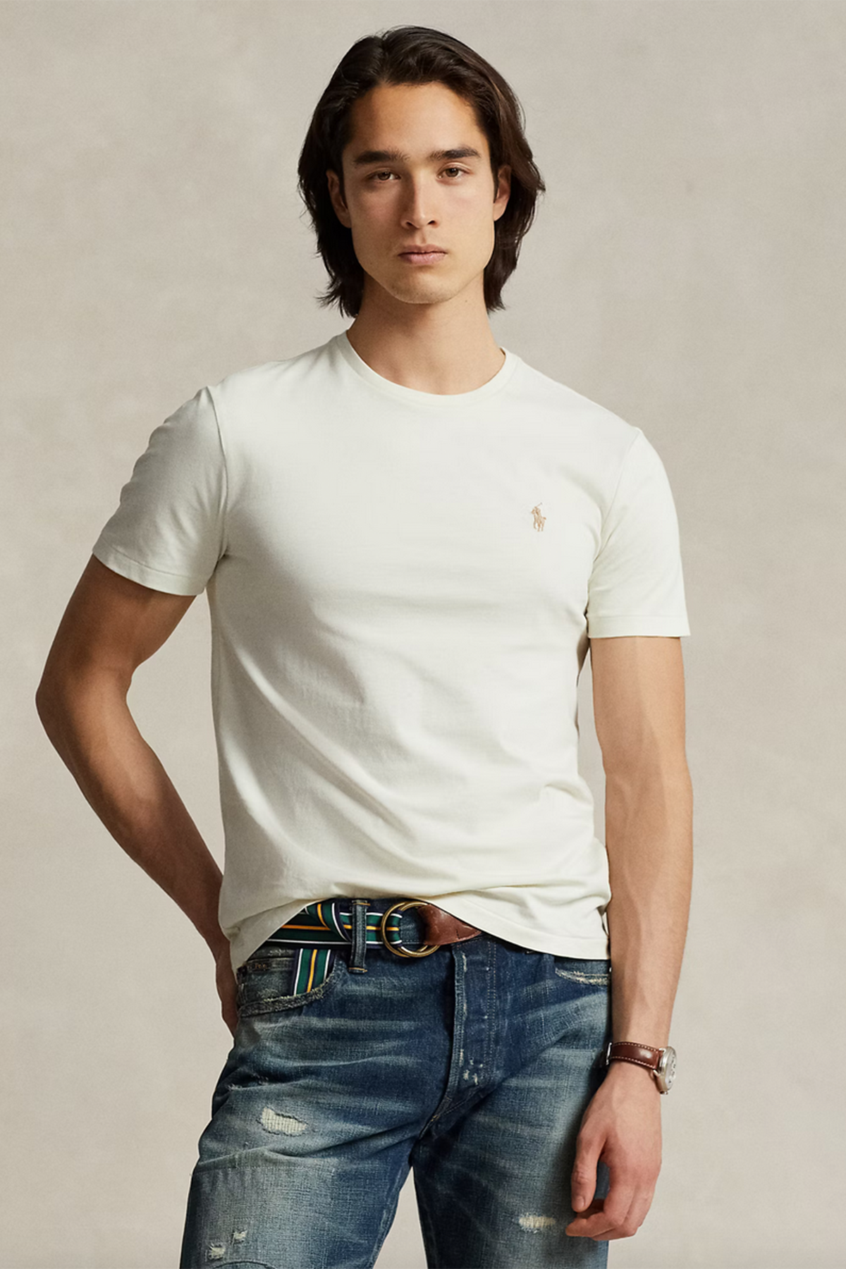 Polo Ralph Lauren Herren Custom-Slim-Fit T-Shirt Parchment Cream NATUR-WEISS Bild 3