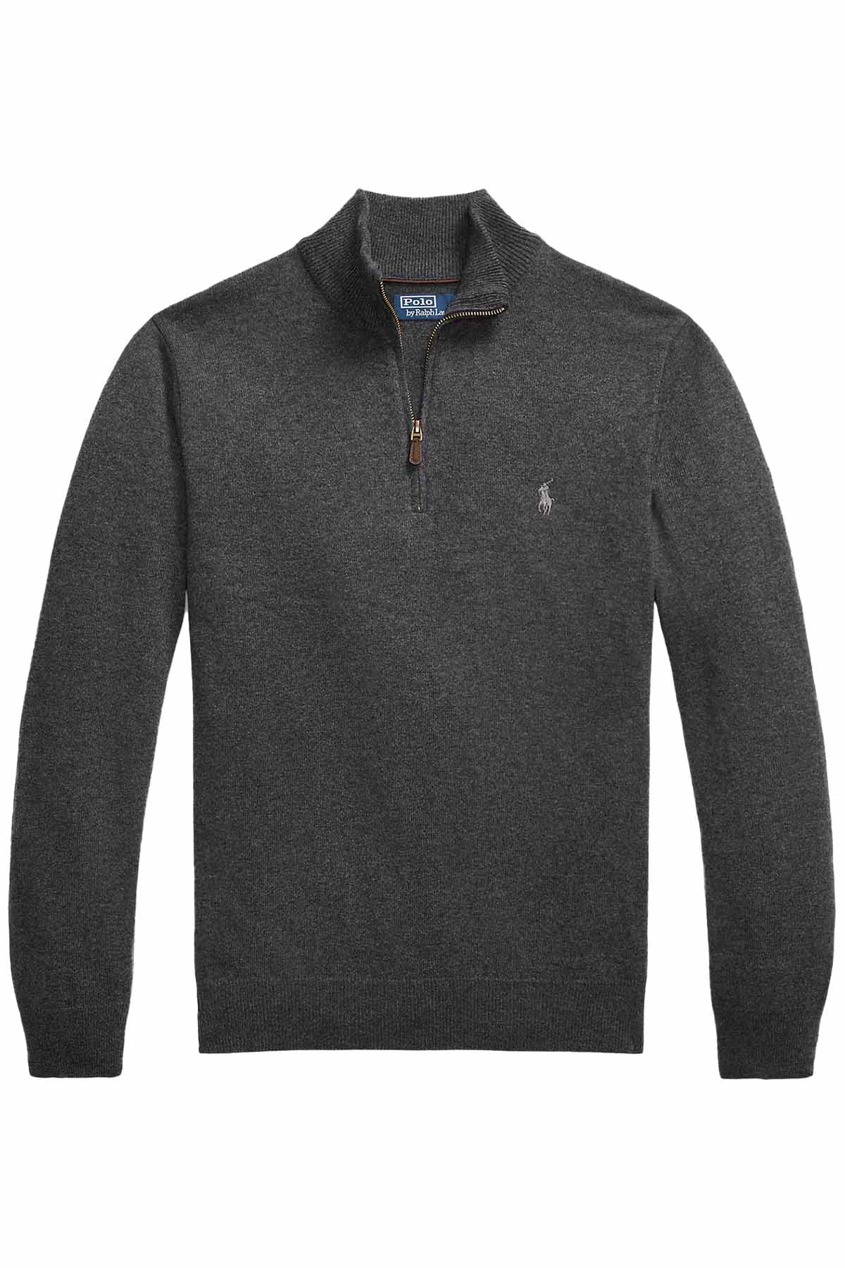 Polo Ralph Lauren Herren Quarter-Zip-Strickpullover Dark Charcoal Heather GRAU Bild 1