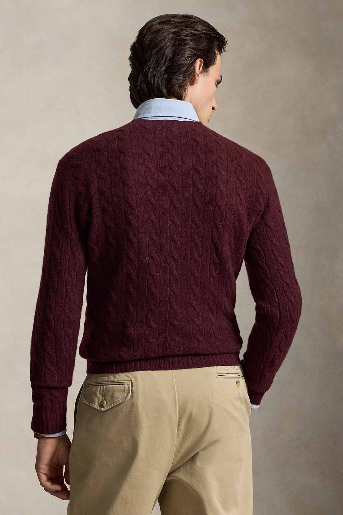 Polo Ralph Lauren Herren Strickpullover mit Zopfmuster Antik-Weinrot DUNKELROT Bild 3