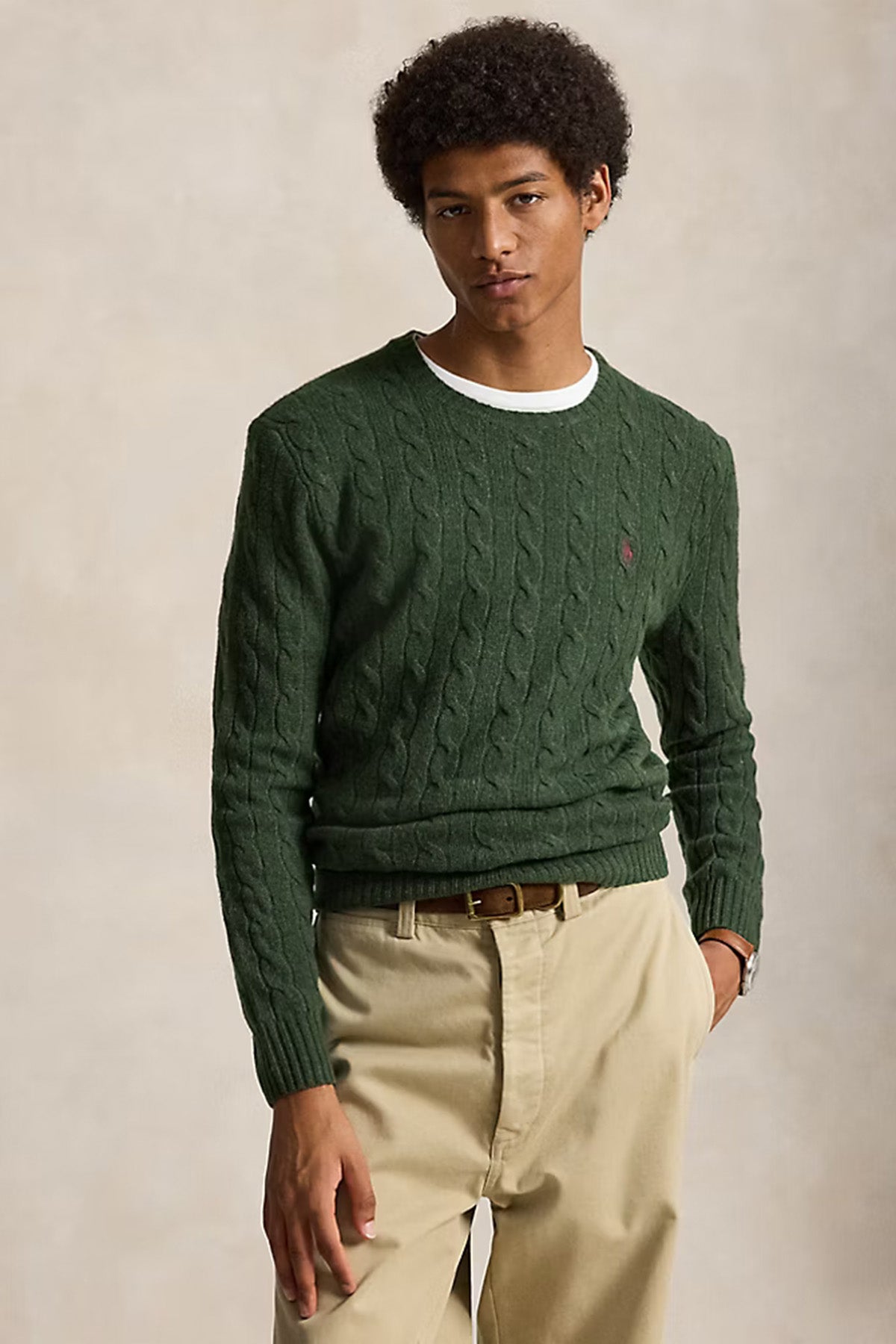 Polo Ralph Lauren Herren Strickpullover mit Zopfmuster Lodgepole Pine Heather GRÜN Bild 2