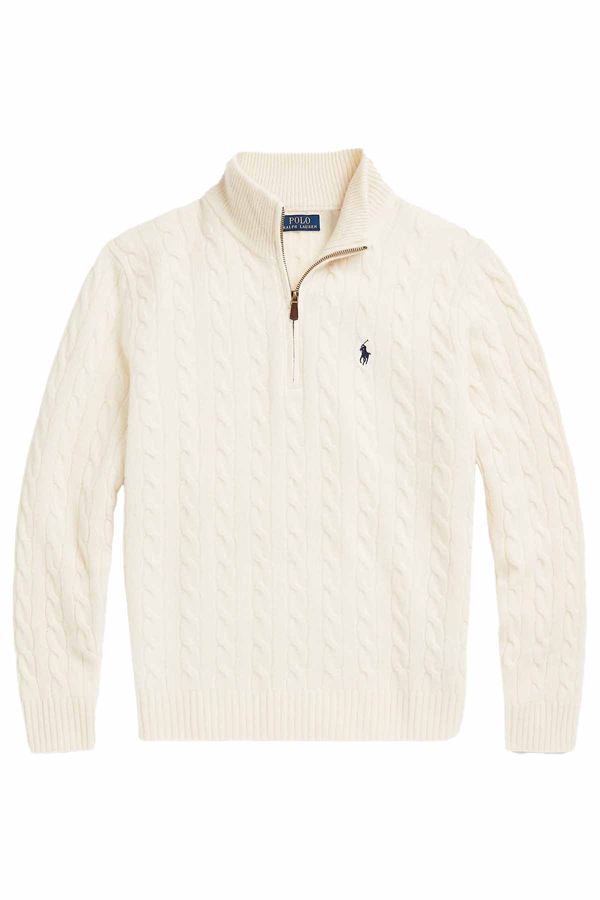 Polo Ralph Lauren Herren Strickpullover mit Zopfmuster und Reißverschluss Andover Cream NATUR-WEISS Bild 1