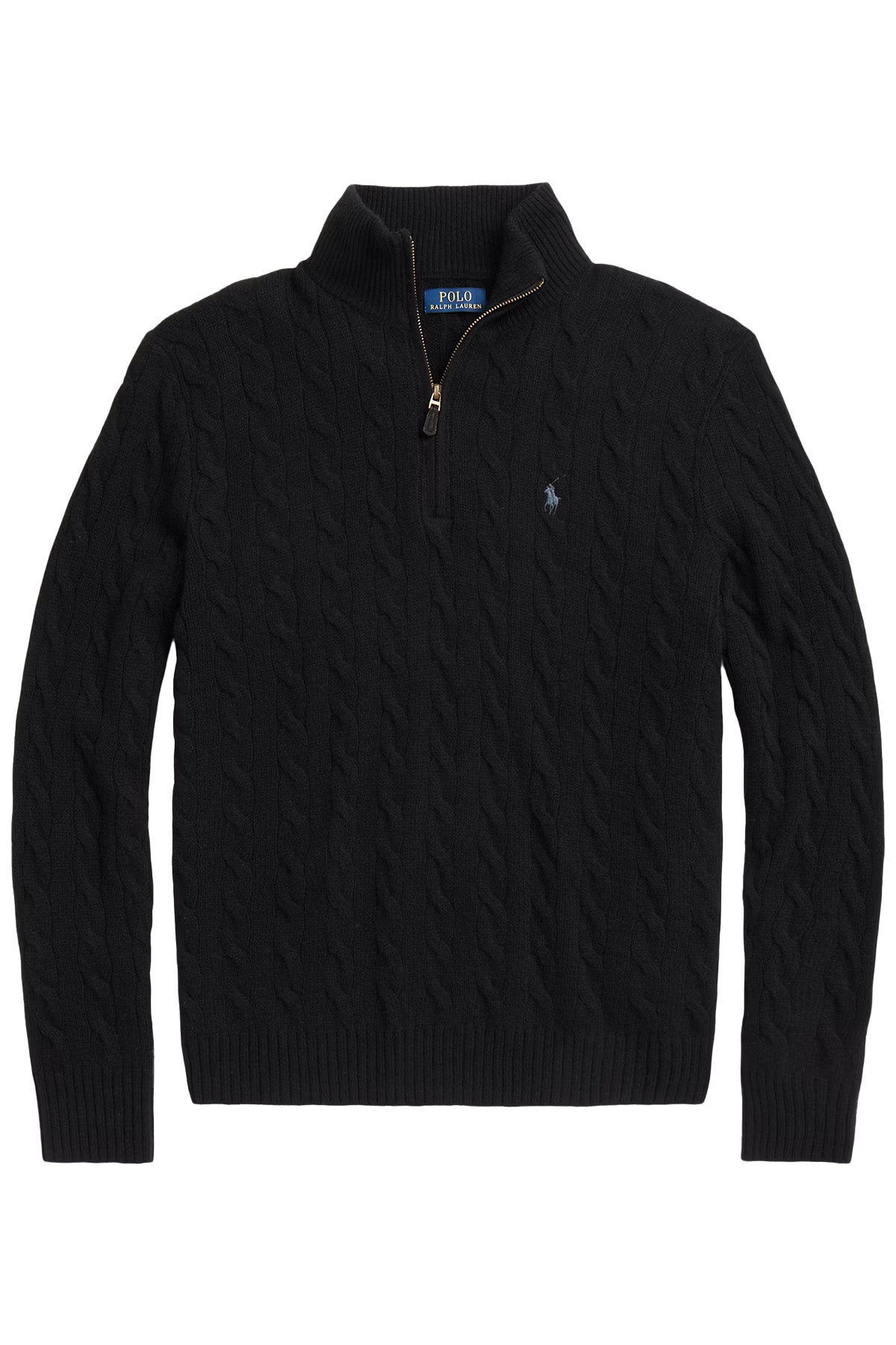 Polo Ralph Lauren Herren Strickpullover mit Zopfmuster und Reißverschluss Schwarz SCHWARZ Bild 1