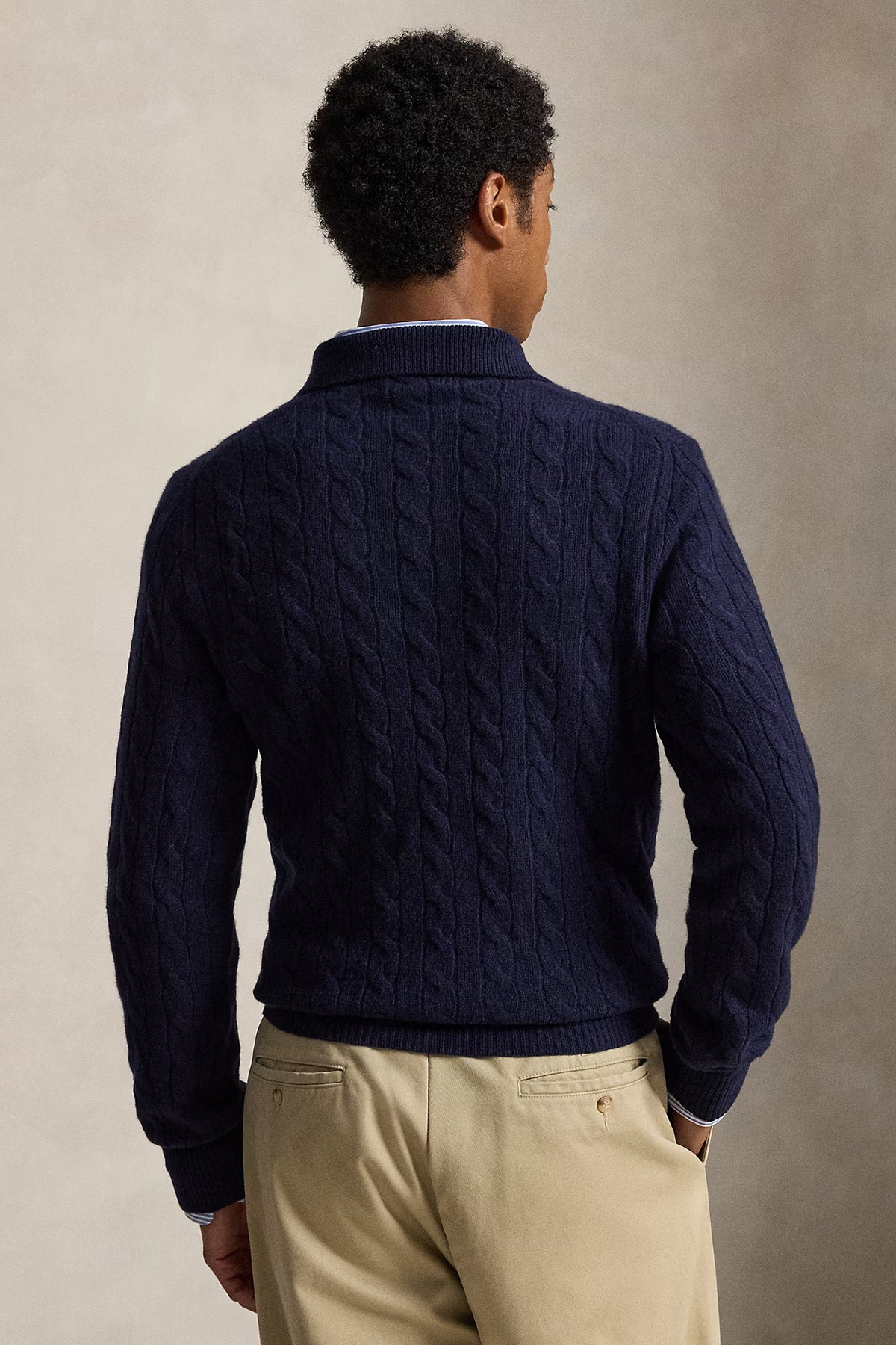 Polo Ralph Lauren Herren Strickpullover mit Zopfmuster und Kragen Hunter Navy MARINE-BLAU Bild 3