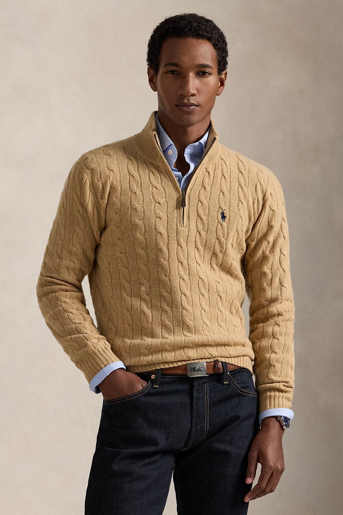 Polo Ralph Lauren Herren Troyerpullover mit Zopfmuster Camel Melange CAMEL MELANGE Bild 3
