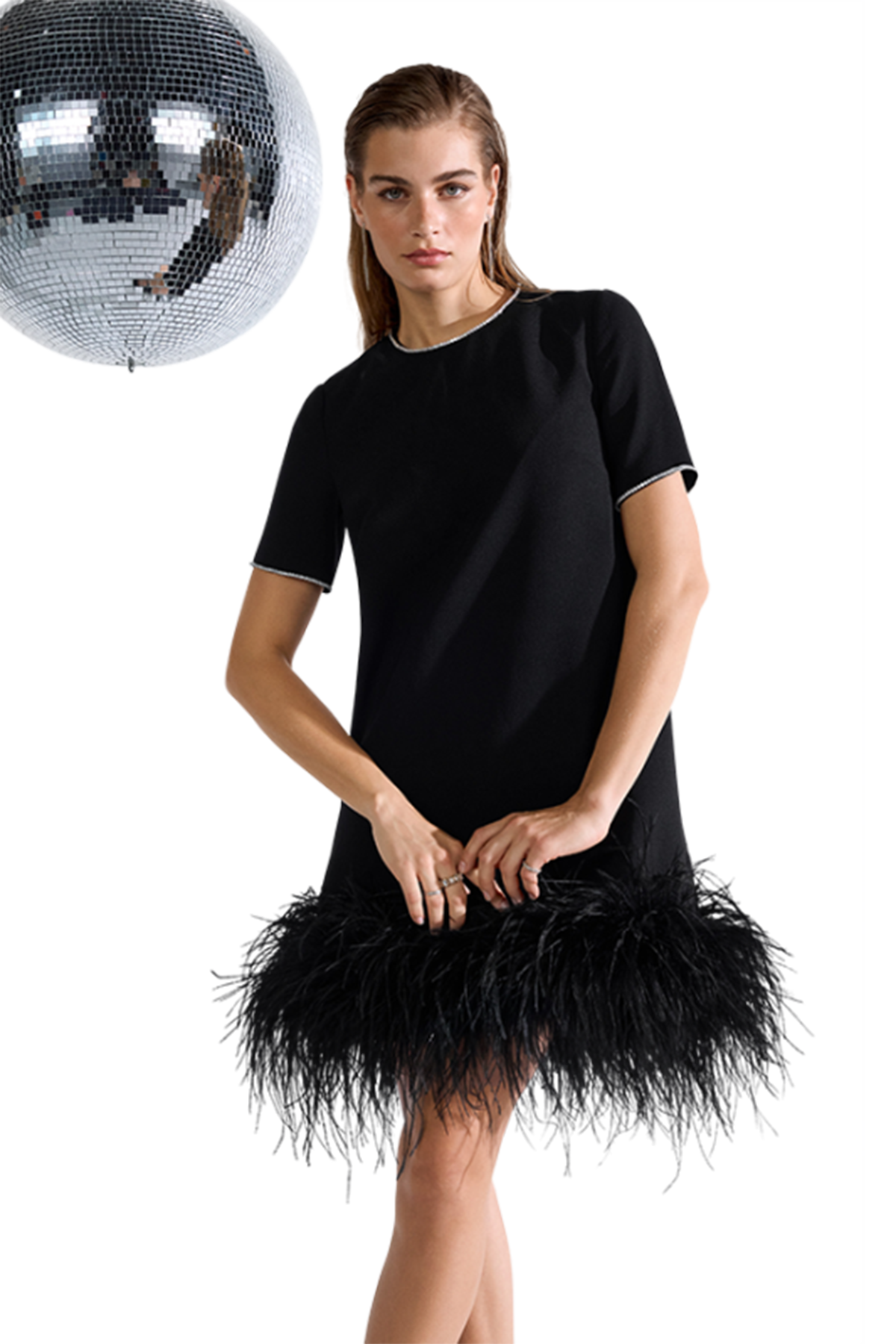 Riani Damen Kleid mit Federsaum Schwarz SCHWARZ Bild 2